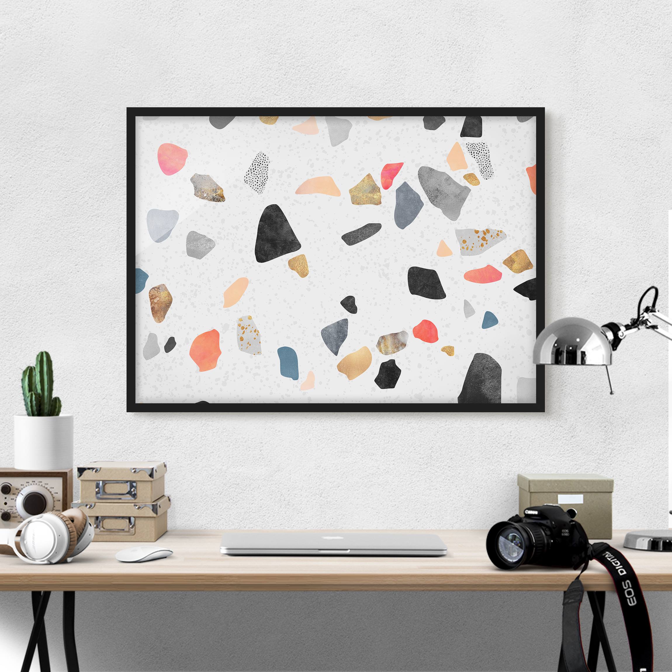 Bild mit Rahmen - Querformat Weißer Terrazzo mit Goldsteinchen