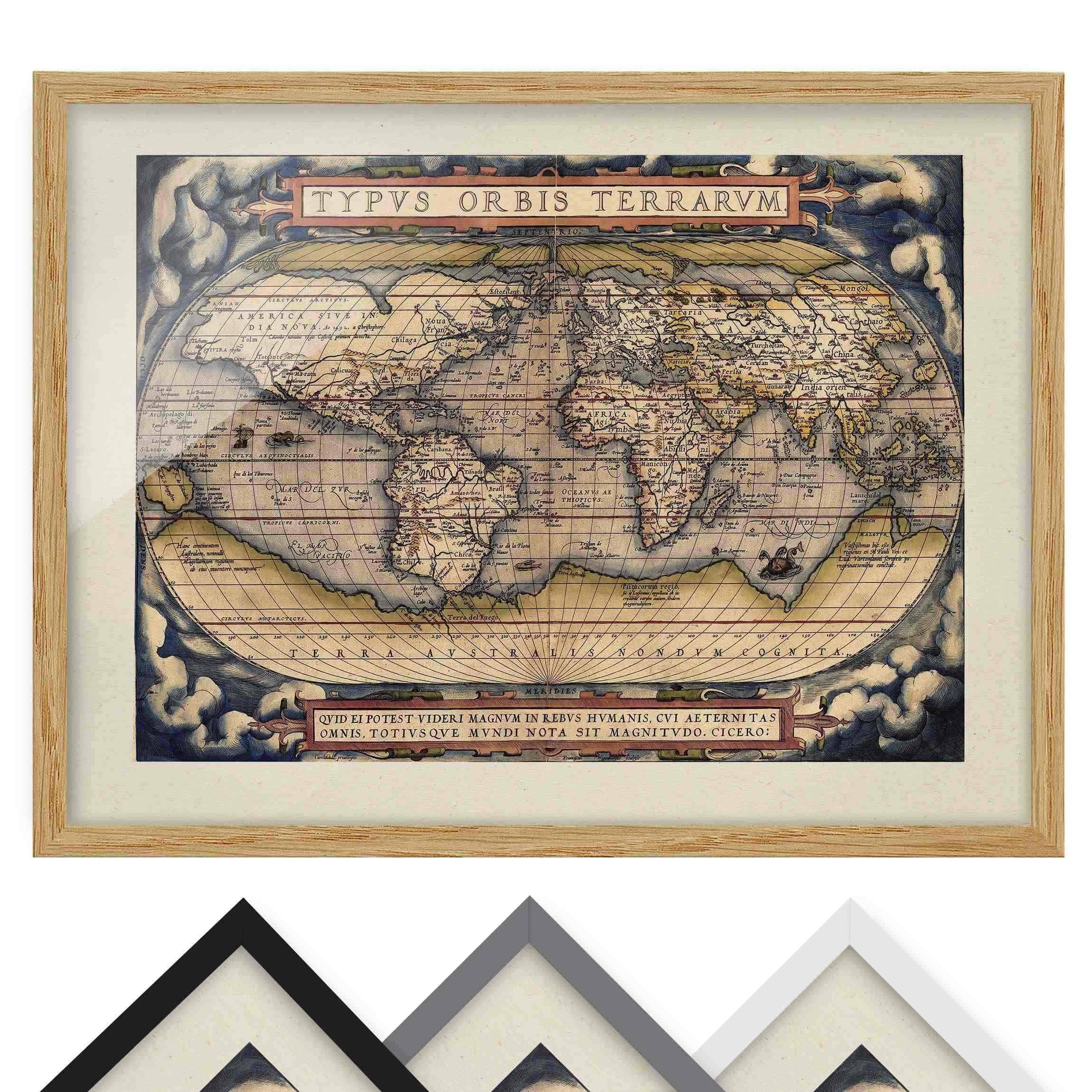 Bild mit Rahmen - Querformat Historische Weltkarte Typus Orbis Terrarum
