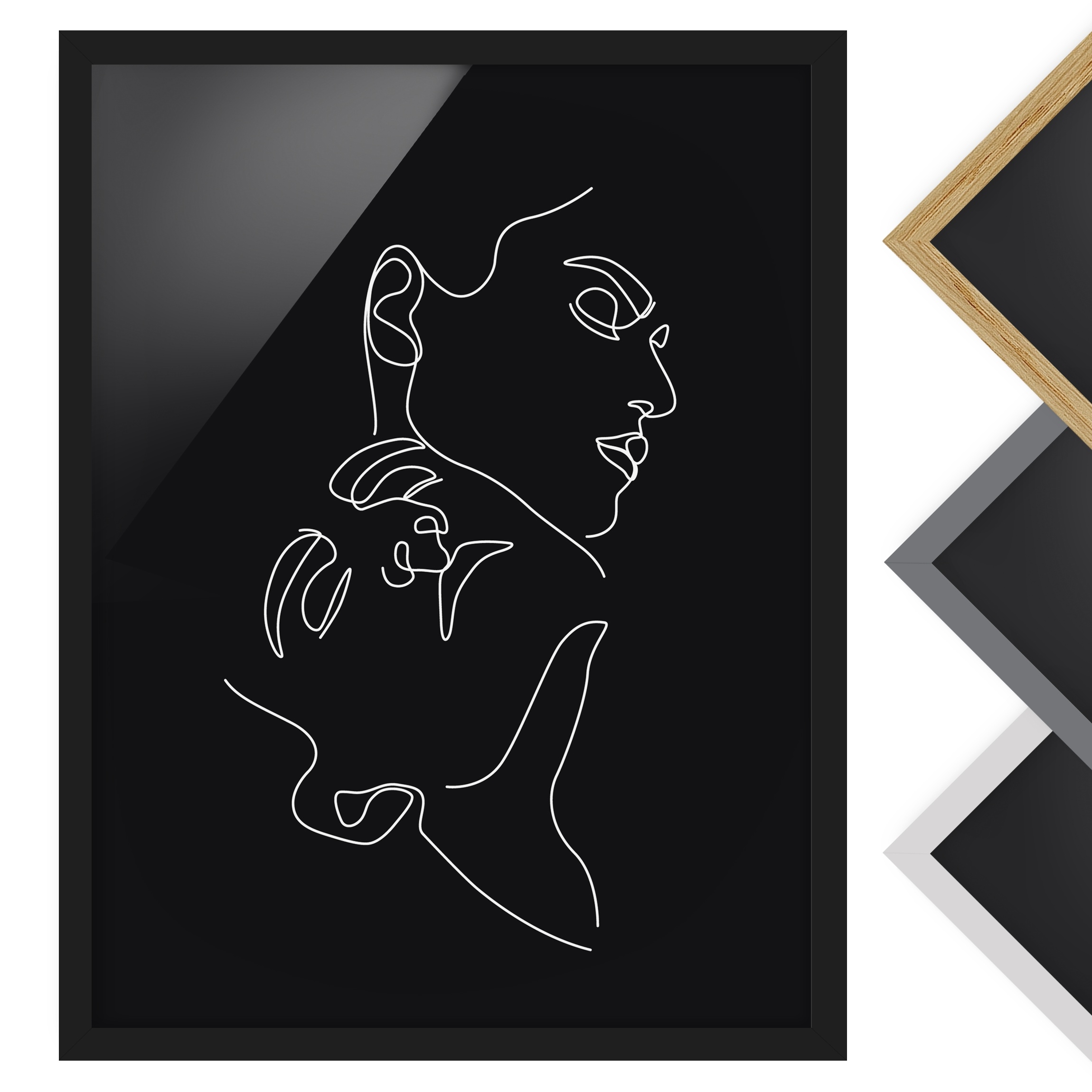 Bild mit Rahmen - Hochformat Line Art Frauen Gesichter Schwarz