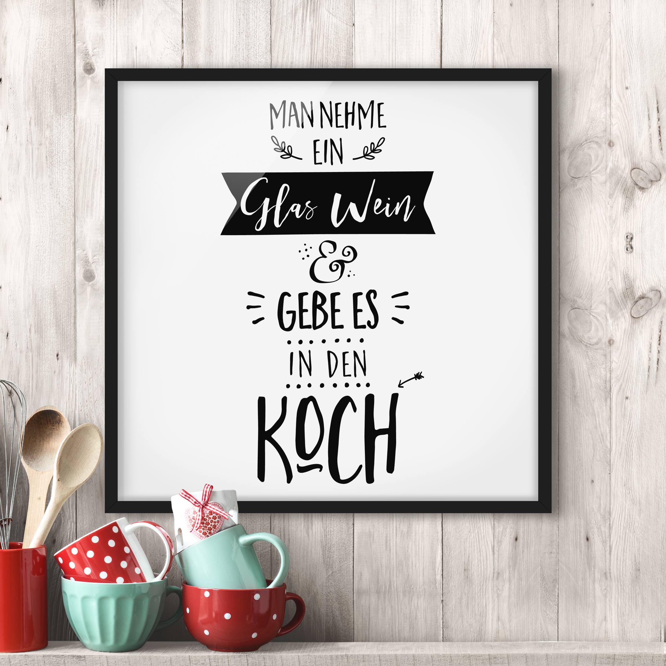 Bild mit Rahmen - Quadrat Man nehme ein Glas Wein