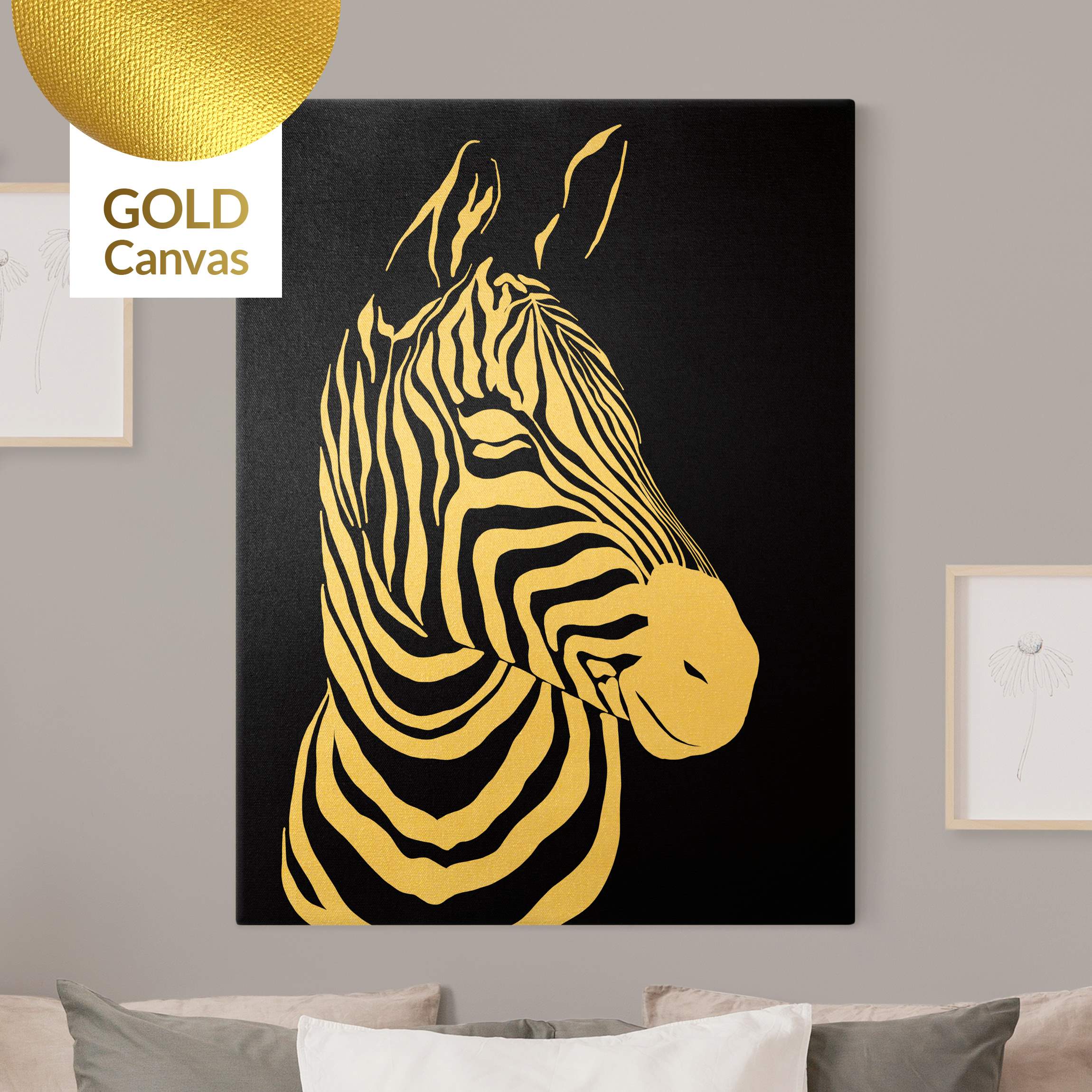 Leinwandbild Gold Safari Tiere - Portrait Zebra Schwarz