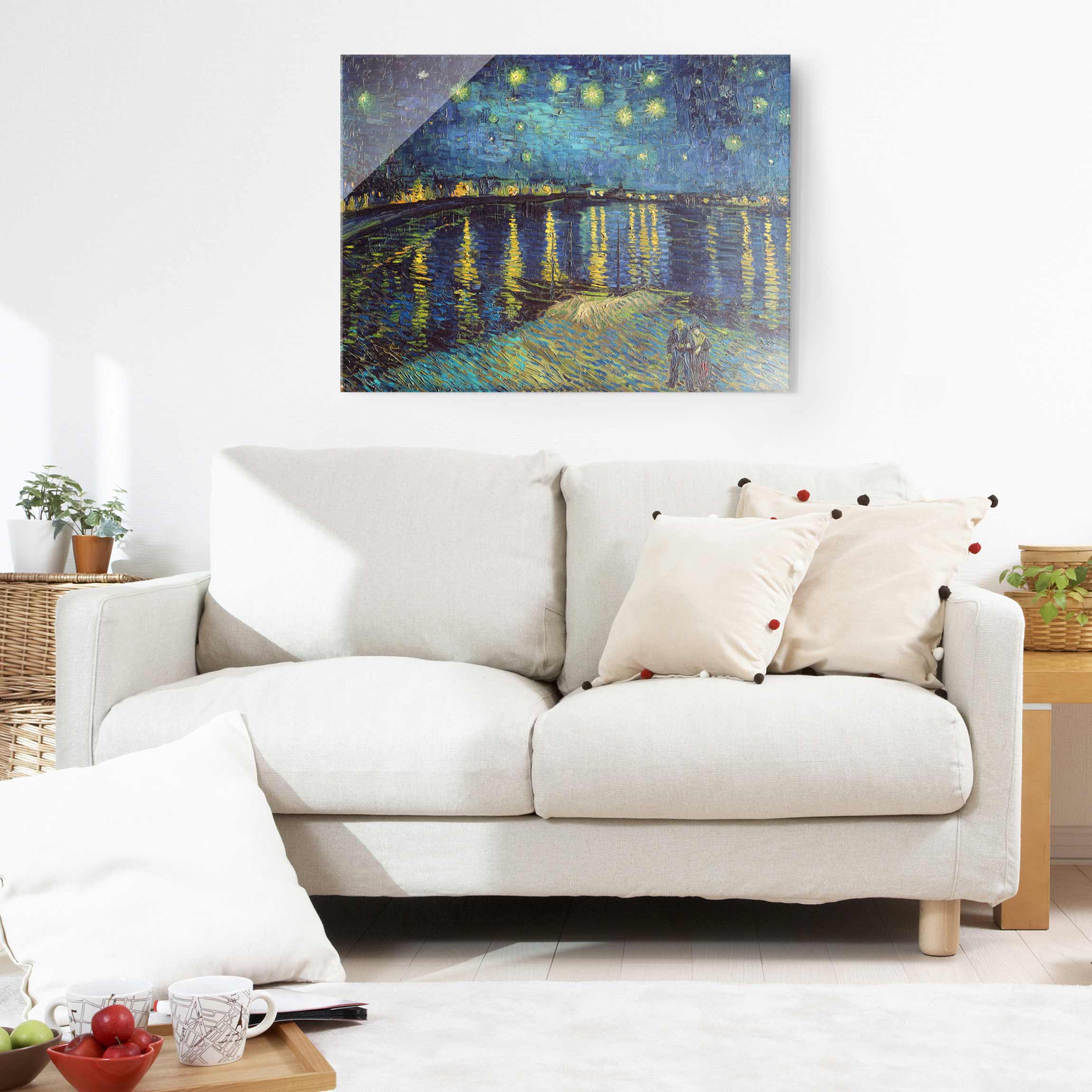 Glasbild - Querformat Vincent van Gogh - Sternennacht über der Rhône