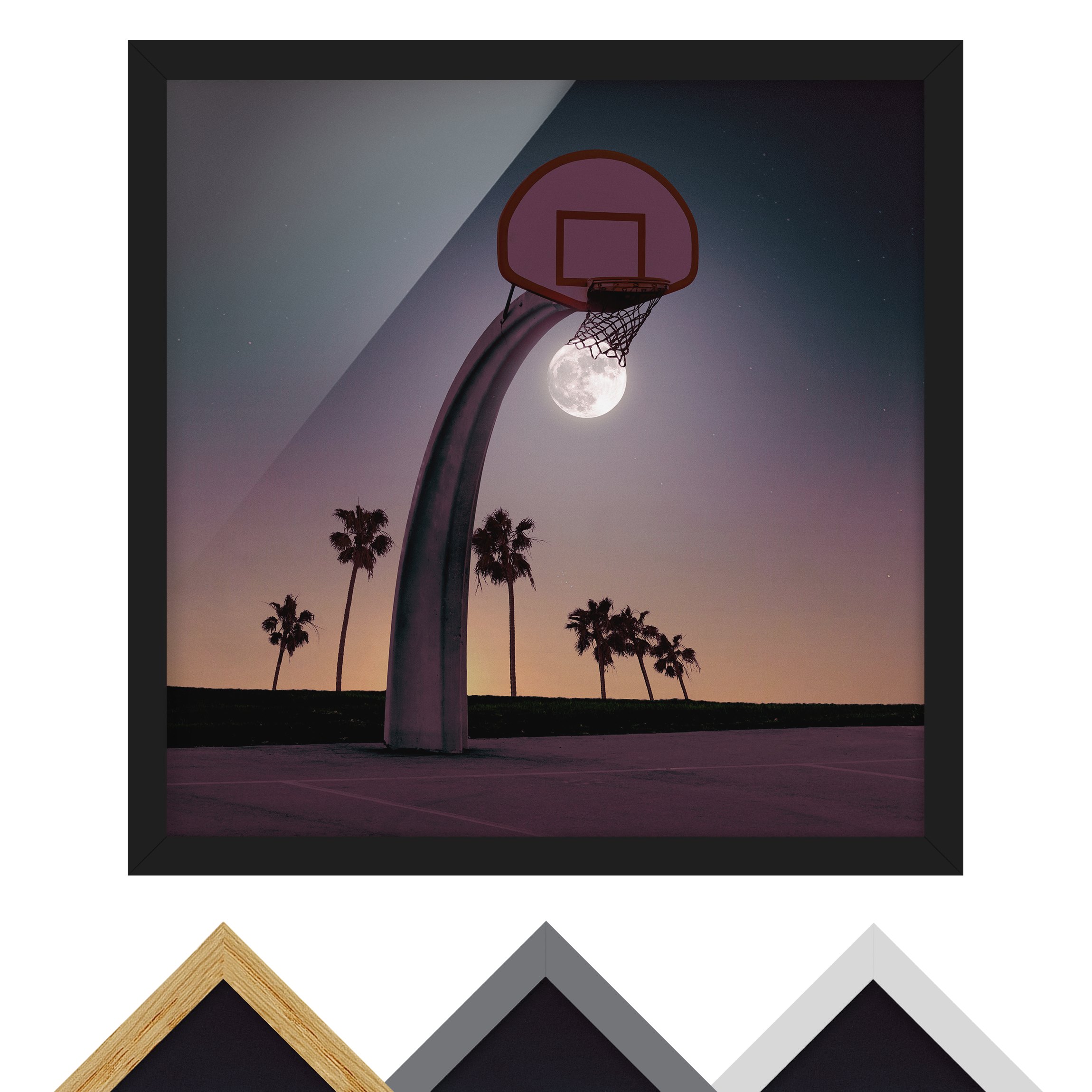 Bild mit Rahmen - Quadrat Basketball mit Mond