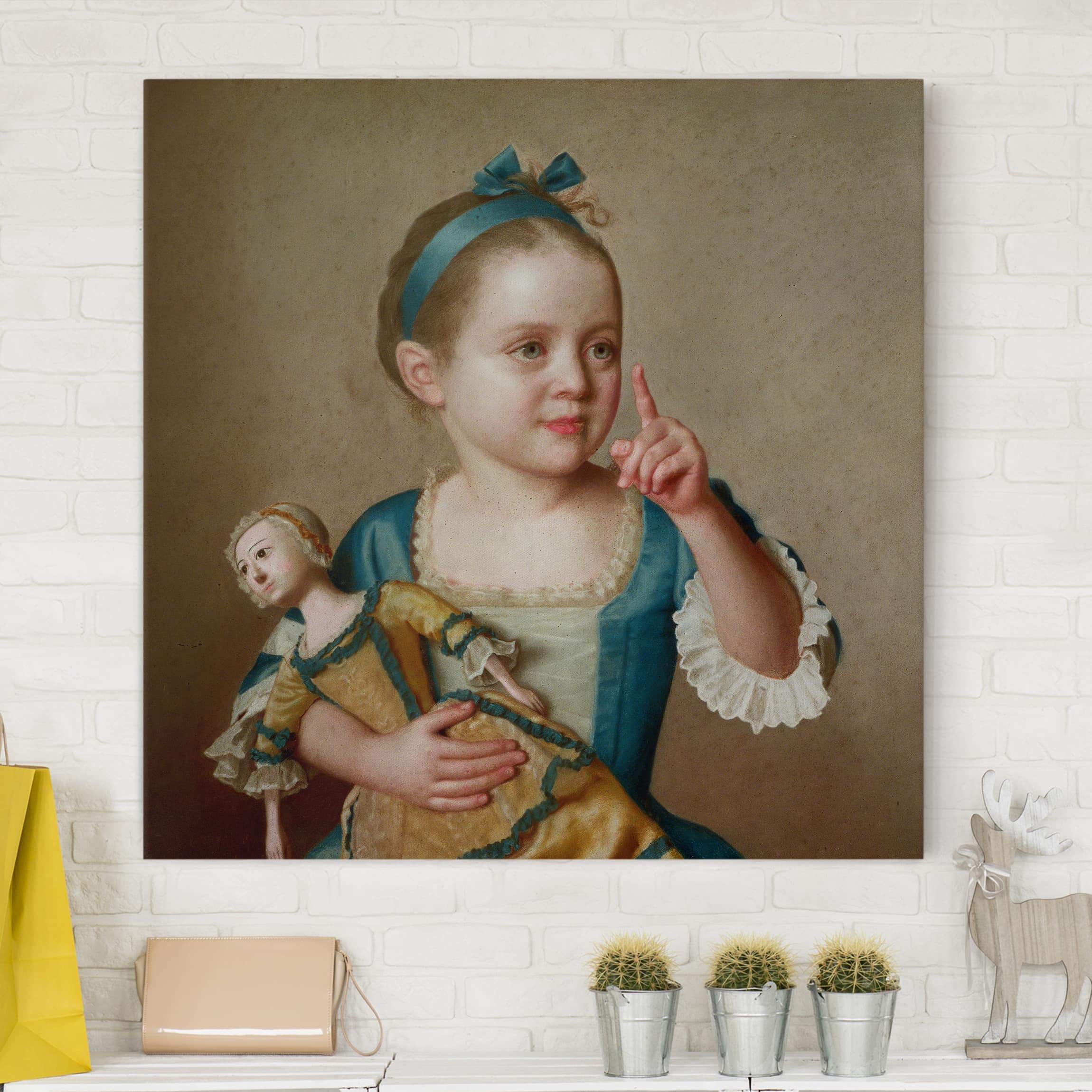 Leinwandbild - Quadrat Jean Etienne Liotard - Mädchen mit Puppe