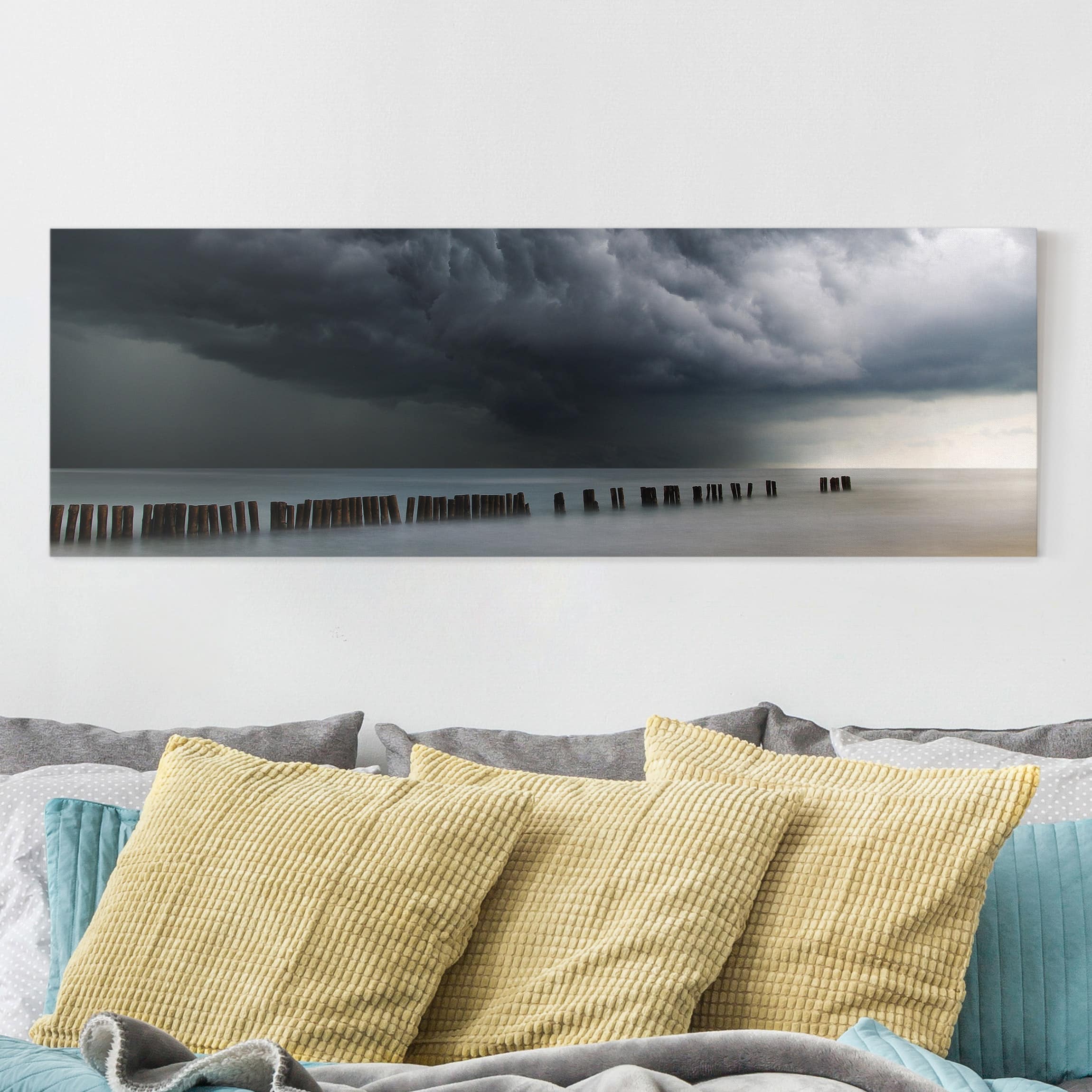 Leinwandbild - Panorama Sturmwolken über der Ostsee
