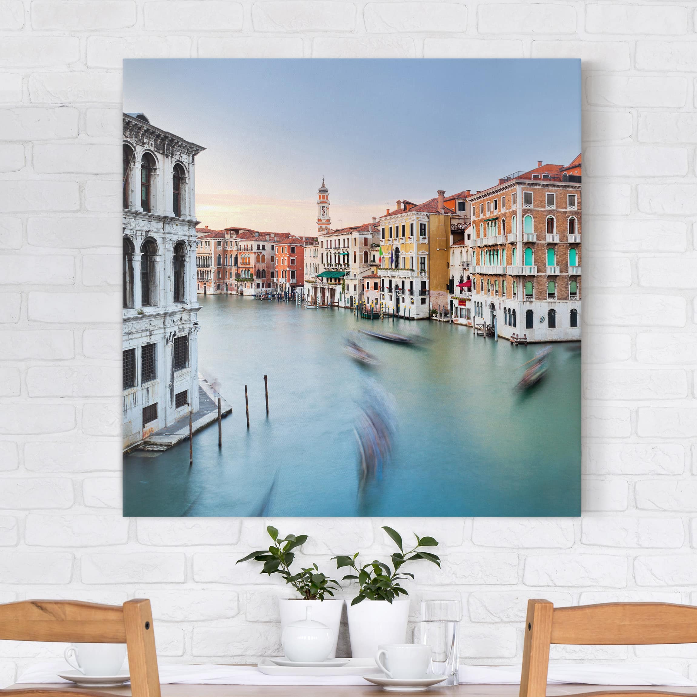 Leinwandbild - Quadrat Canale Grande Blick von der Rialtobrücke Venedig
