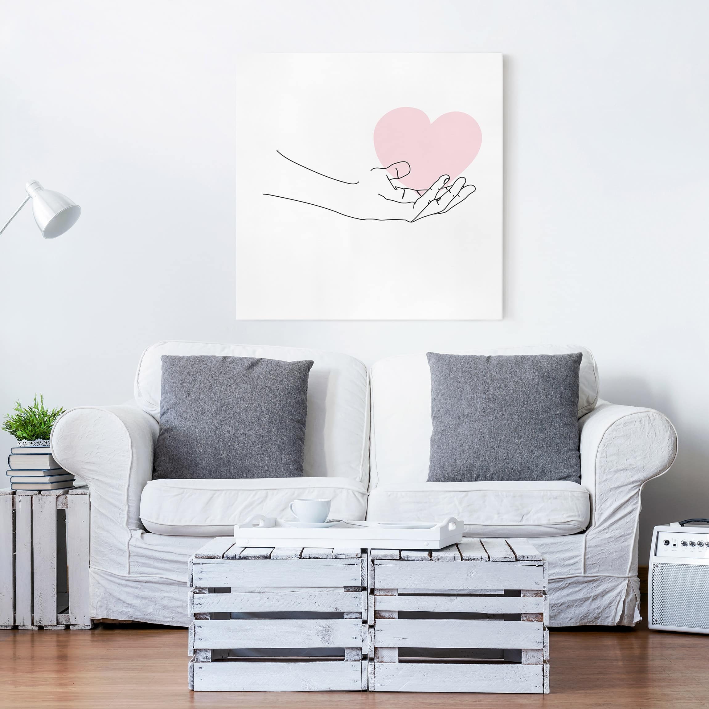 Leinwandbild Hand mit Herz Line Art