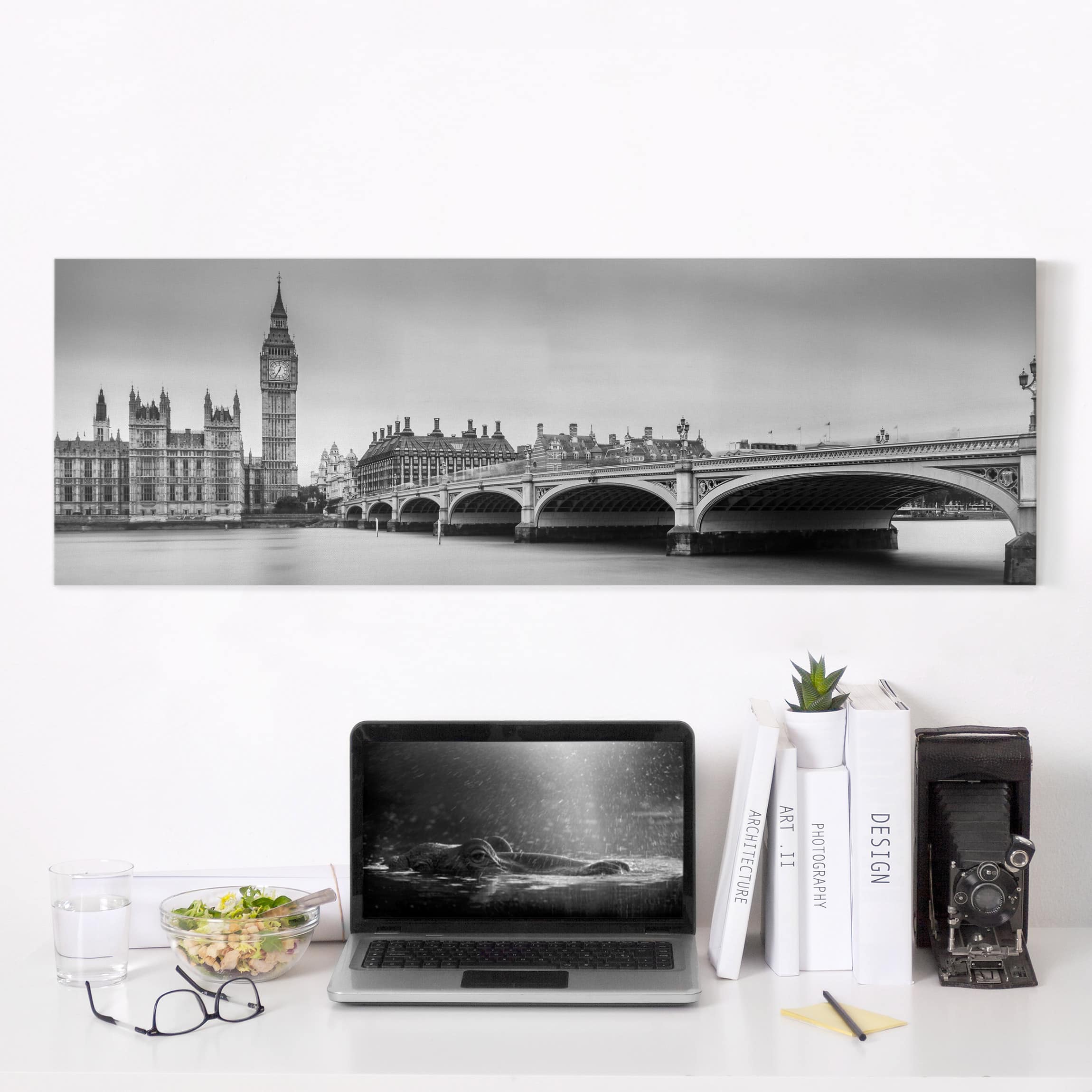 Leinwandbild - Panorama Westminster Brücke und Big Ben