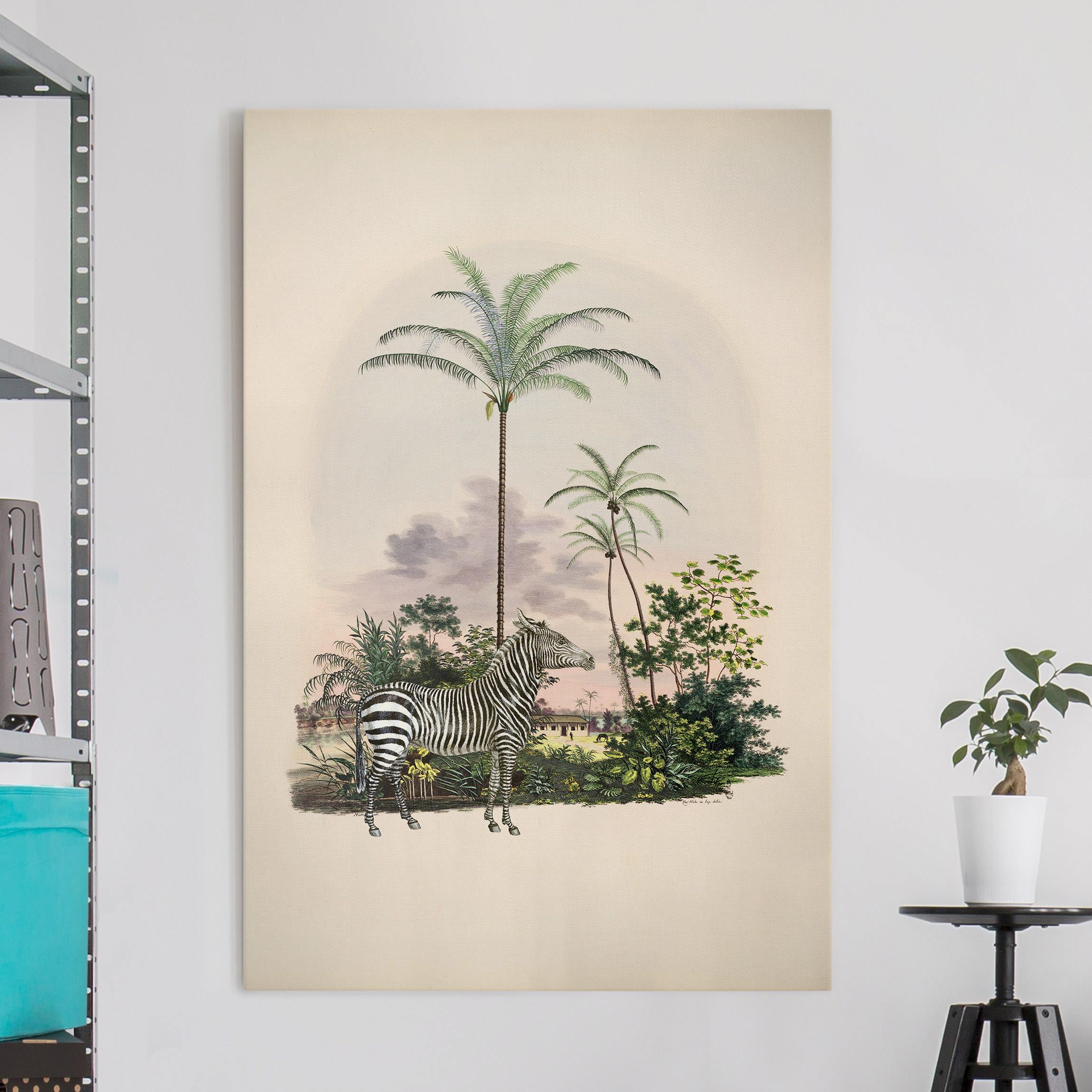 Leinwandbild Zebra vor Palmen Illustration