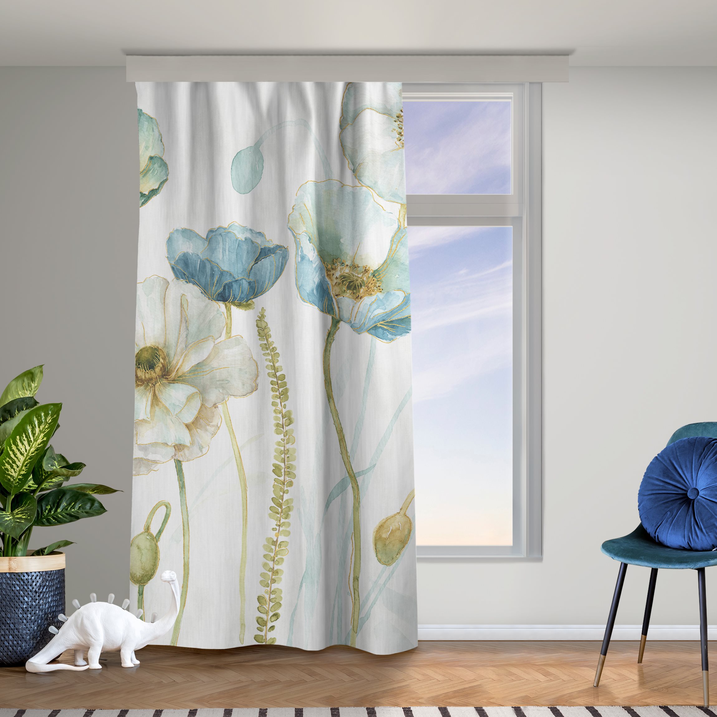 Vorhang Blüten in Gold und Blau