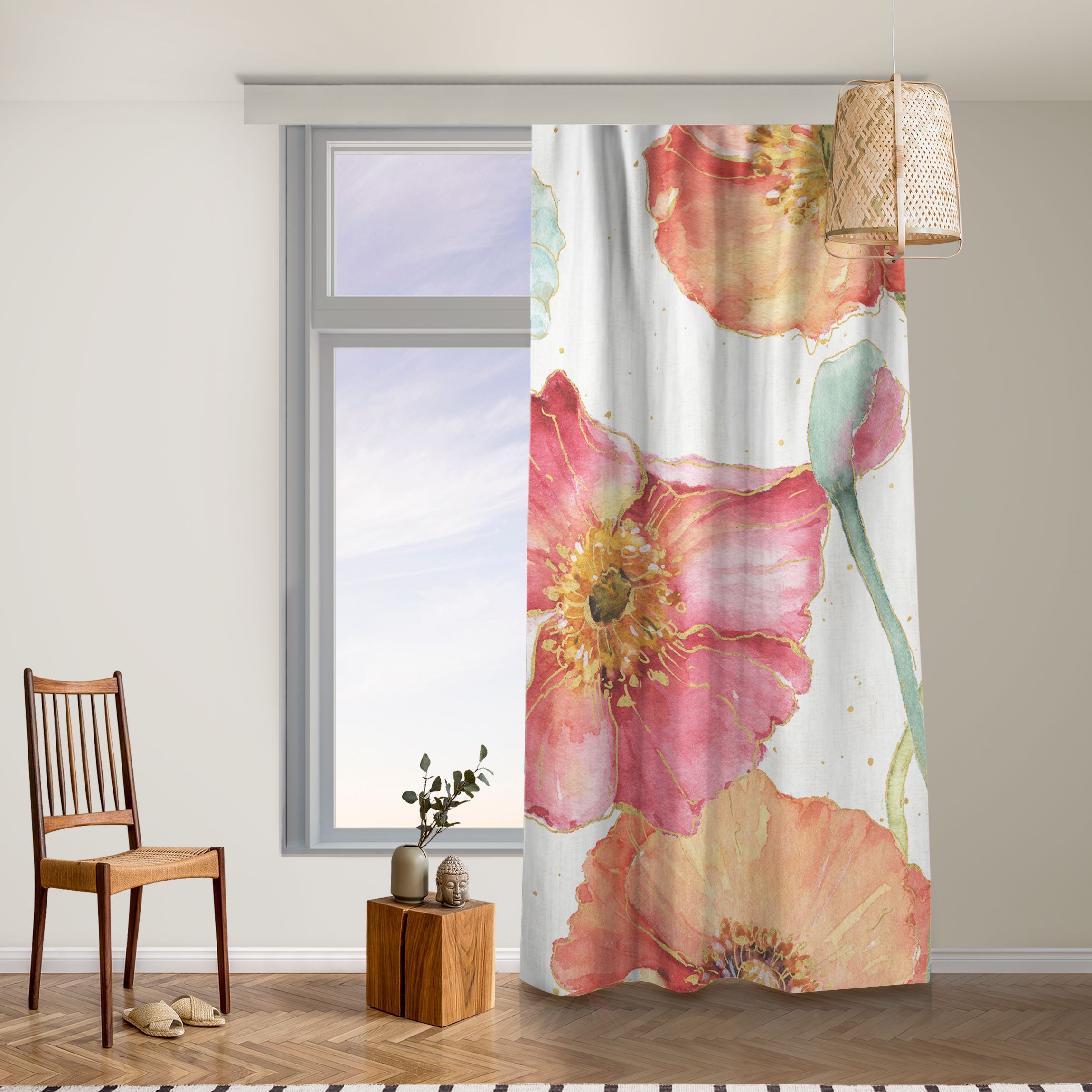 Vorhang Bunte Blüten mit Gold