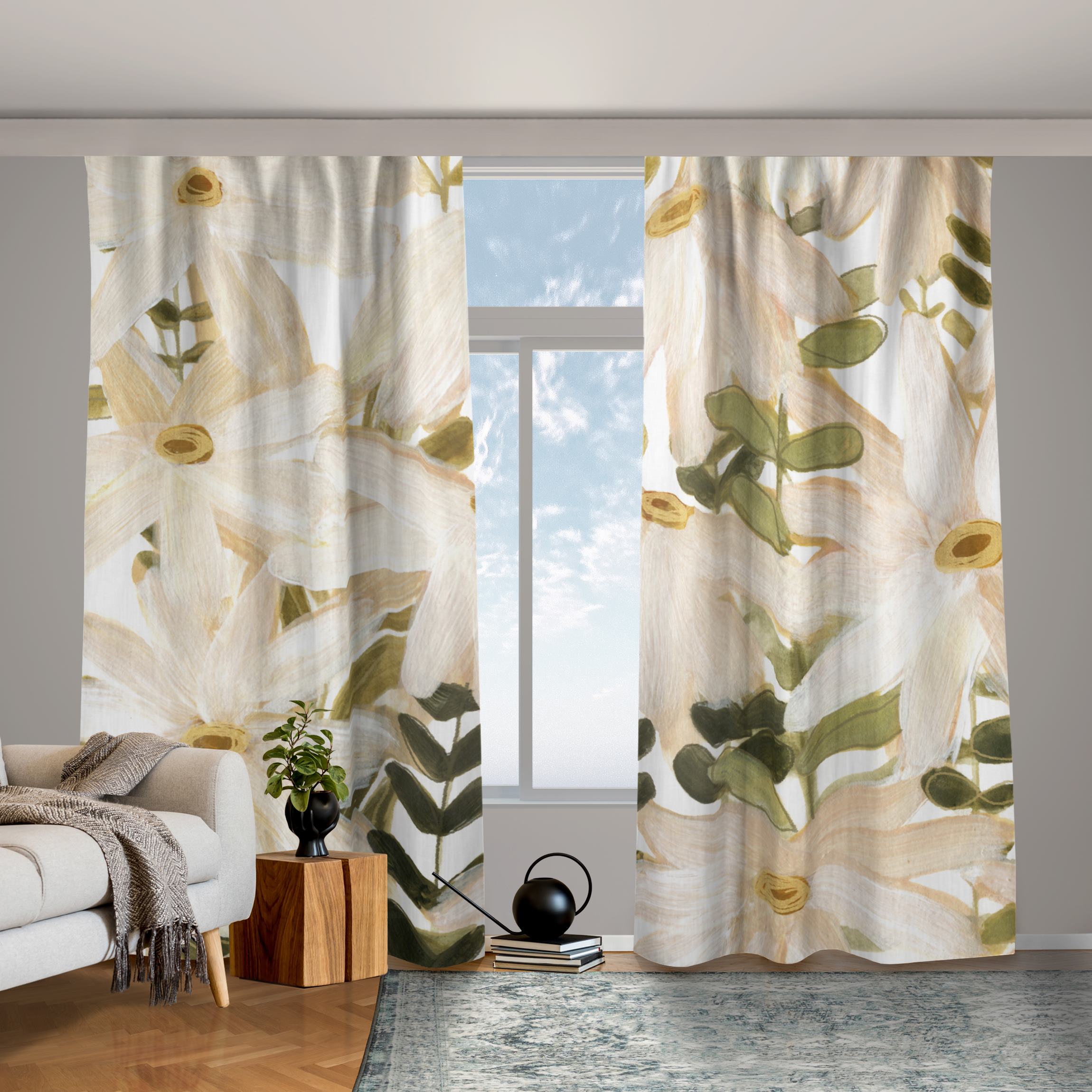 Vorhang Gänseblümchenfeld Weiß Gold