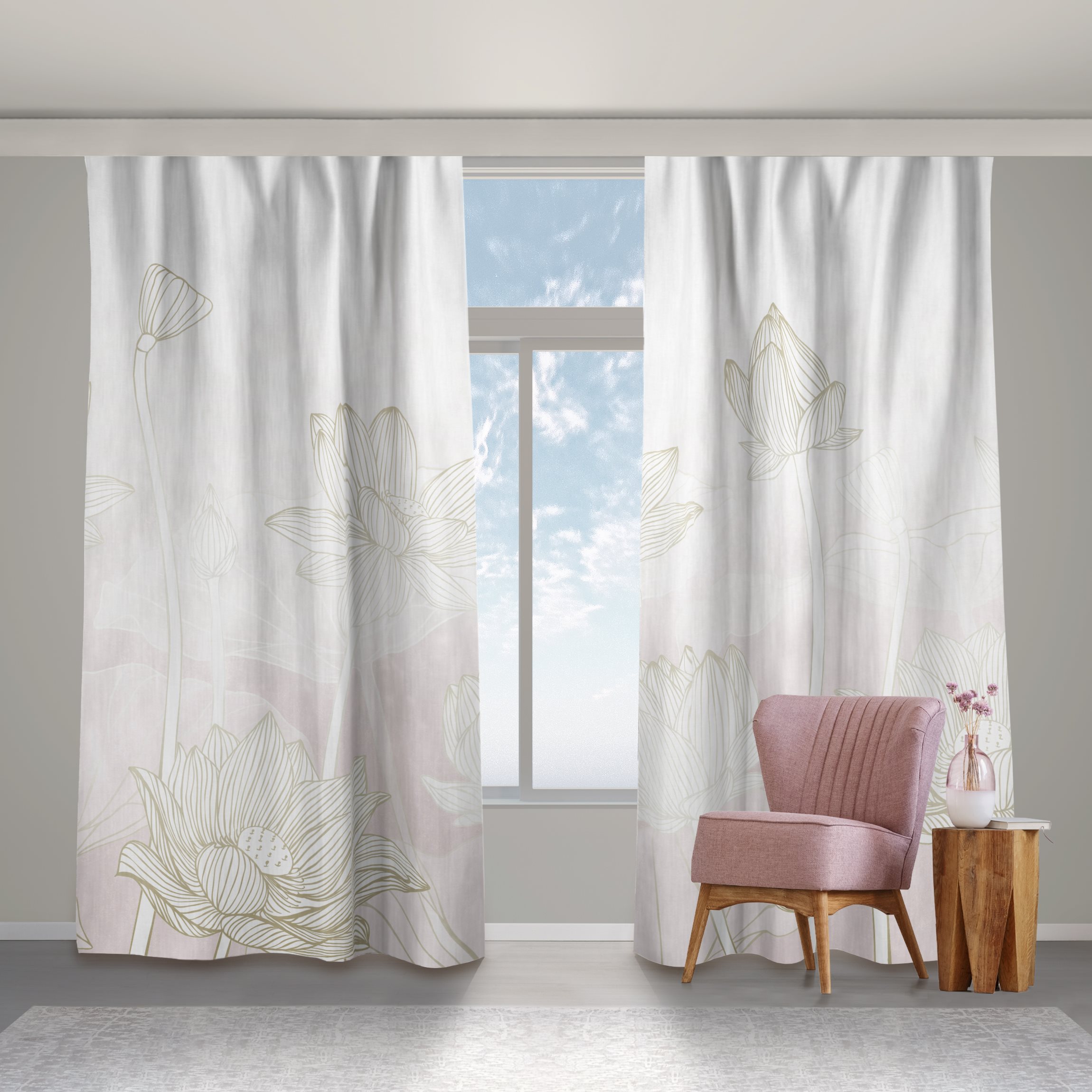 Vorhang Lotus Illustration Gold und Rosa