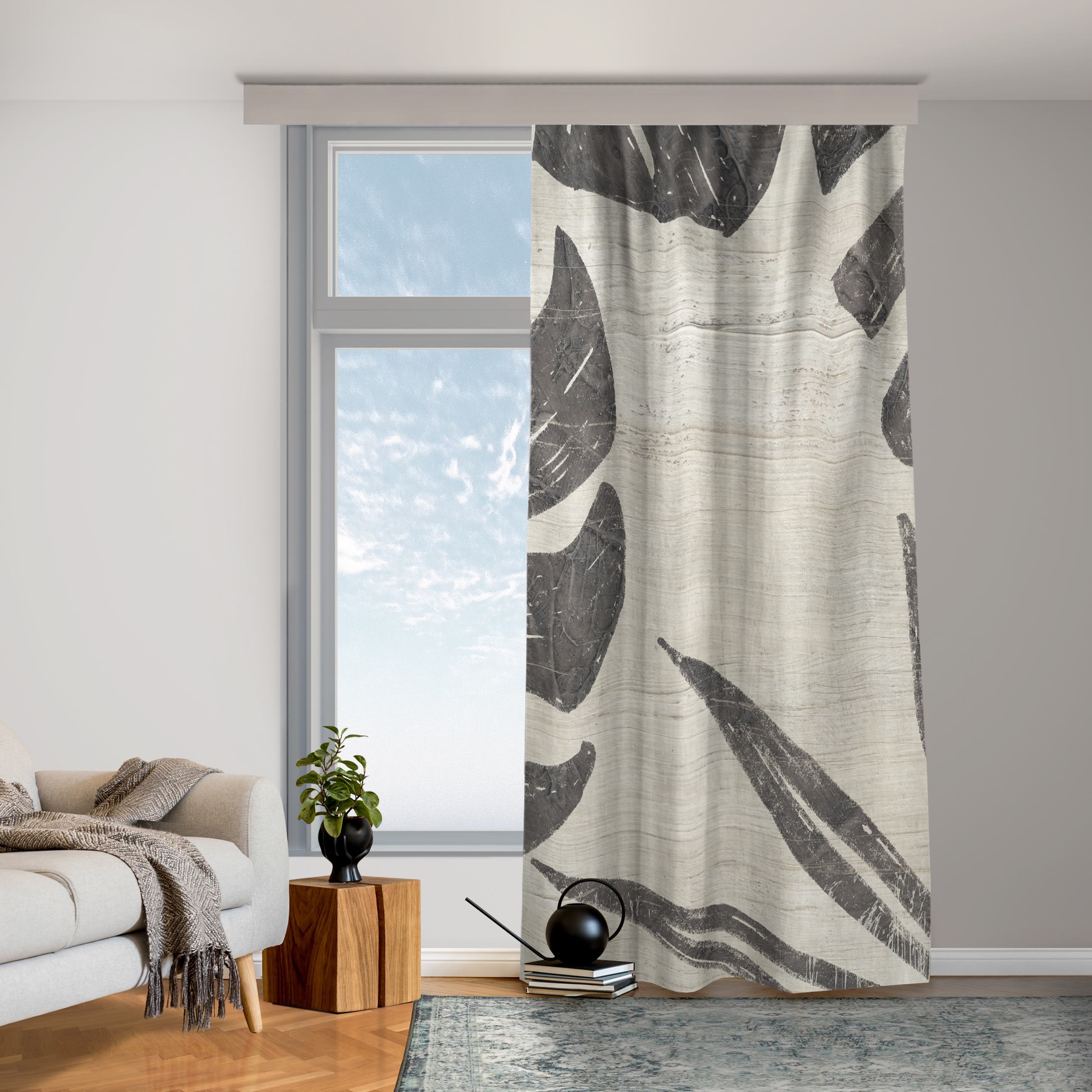 Vorhang Palmenblätter vor Hellgrau