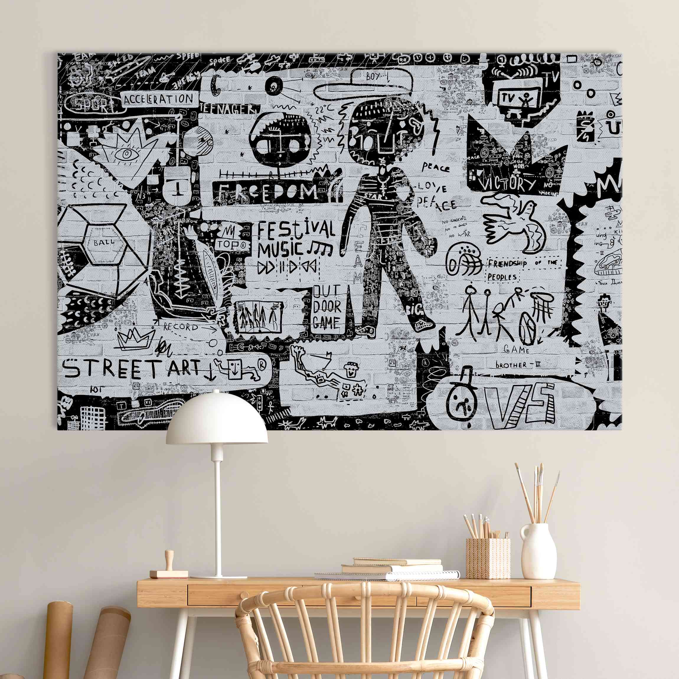 Akustikbild Abstract Graffiti Art Schwarz Weiß