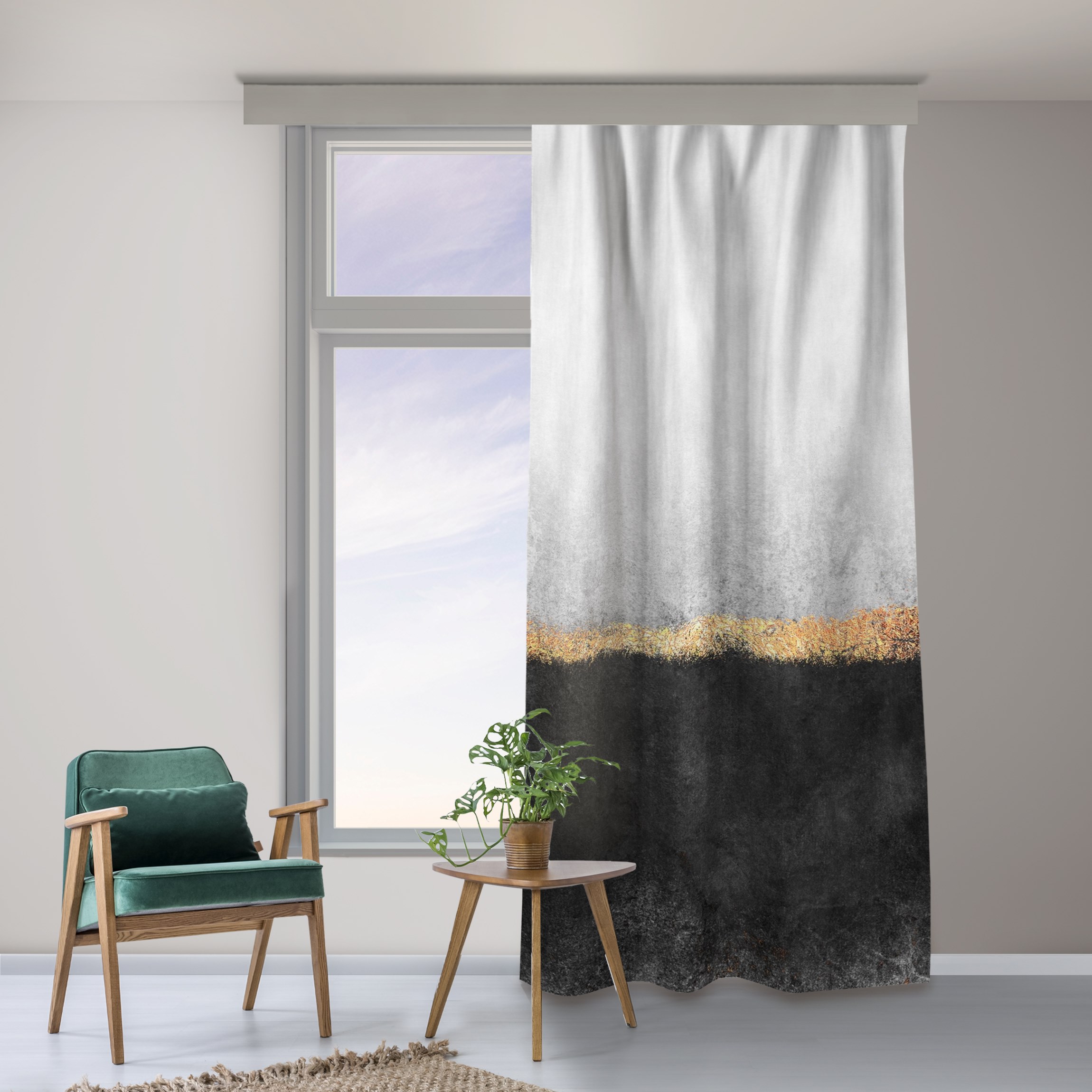 Vorhang Abstrakter Goldener Horizont Schwarz Weiß