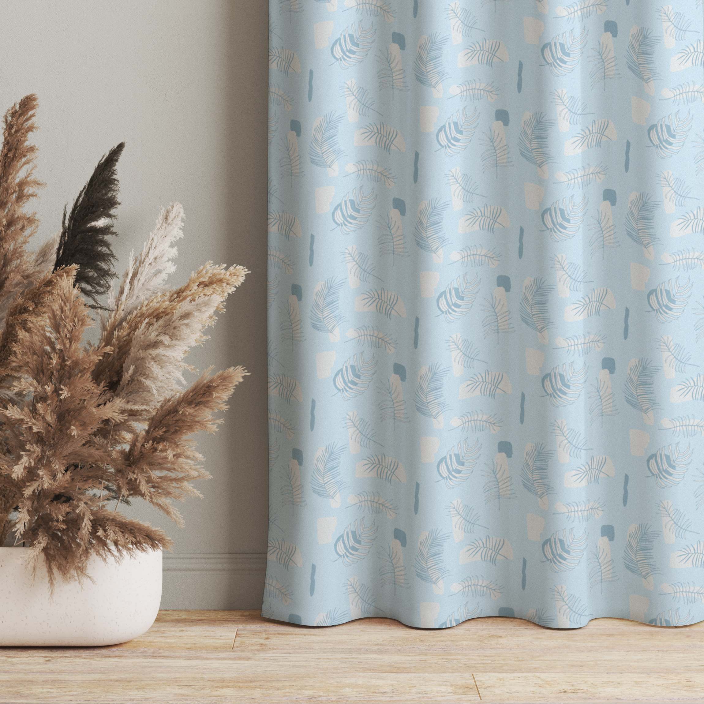 Vorhang Abstraktes Muster mit Palmblätter - Himmelblau