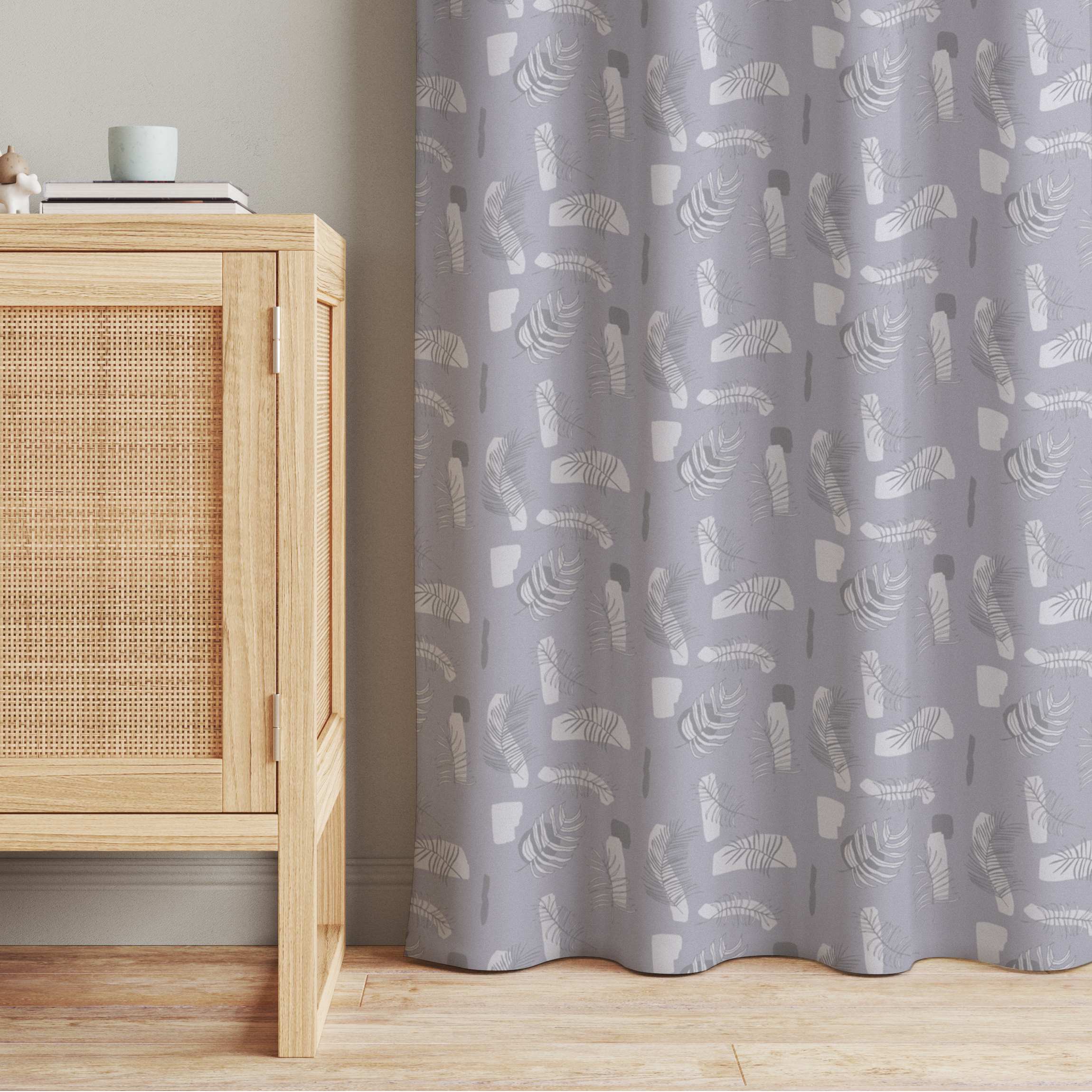 Vorhang Abstraktes Muster mit Palmblätter - Pastell graues Violett