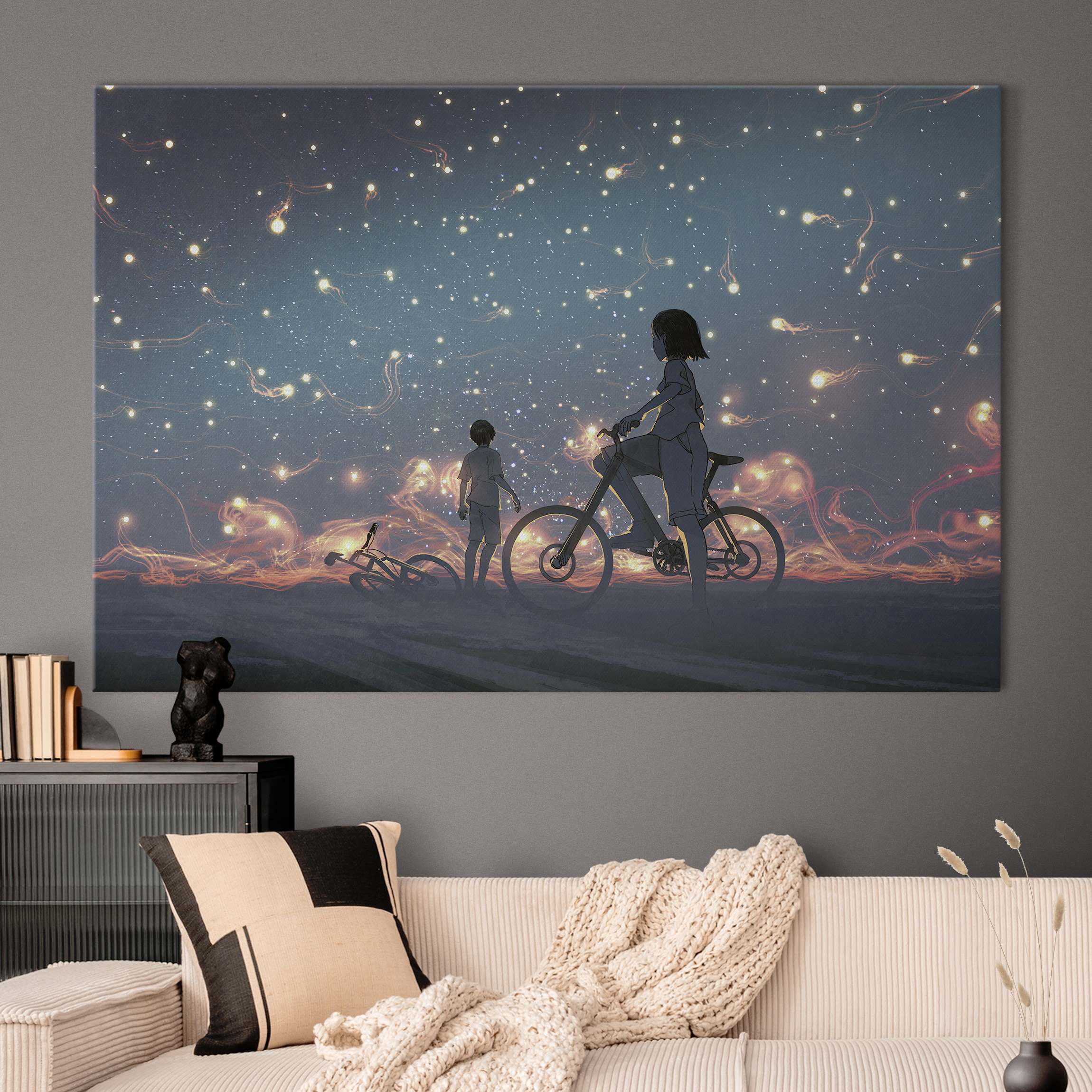 Akustikbild Anime Zeichnung Lichter auf dem Fahrrad