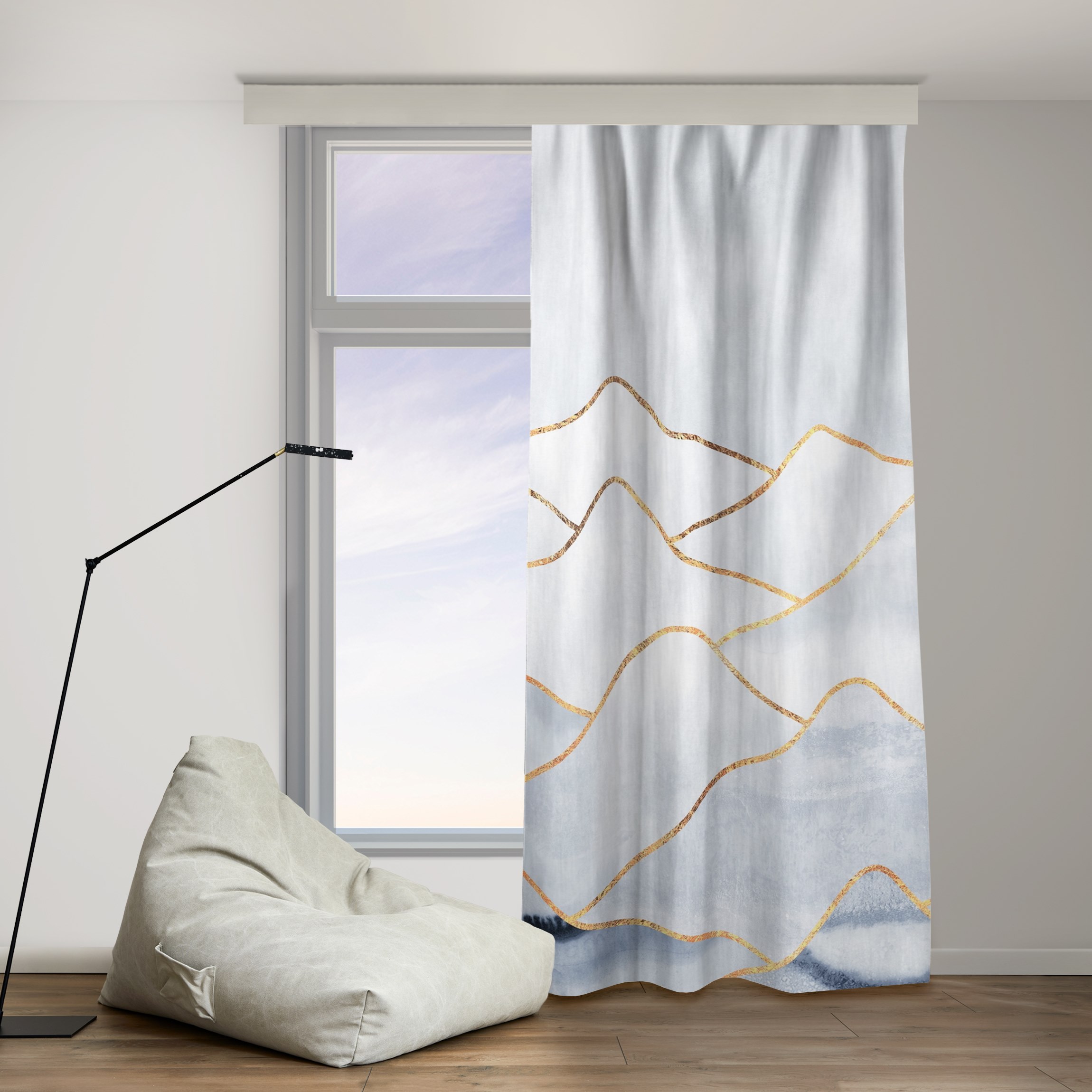 Vorhang Aquarell Berge Weiß Gold