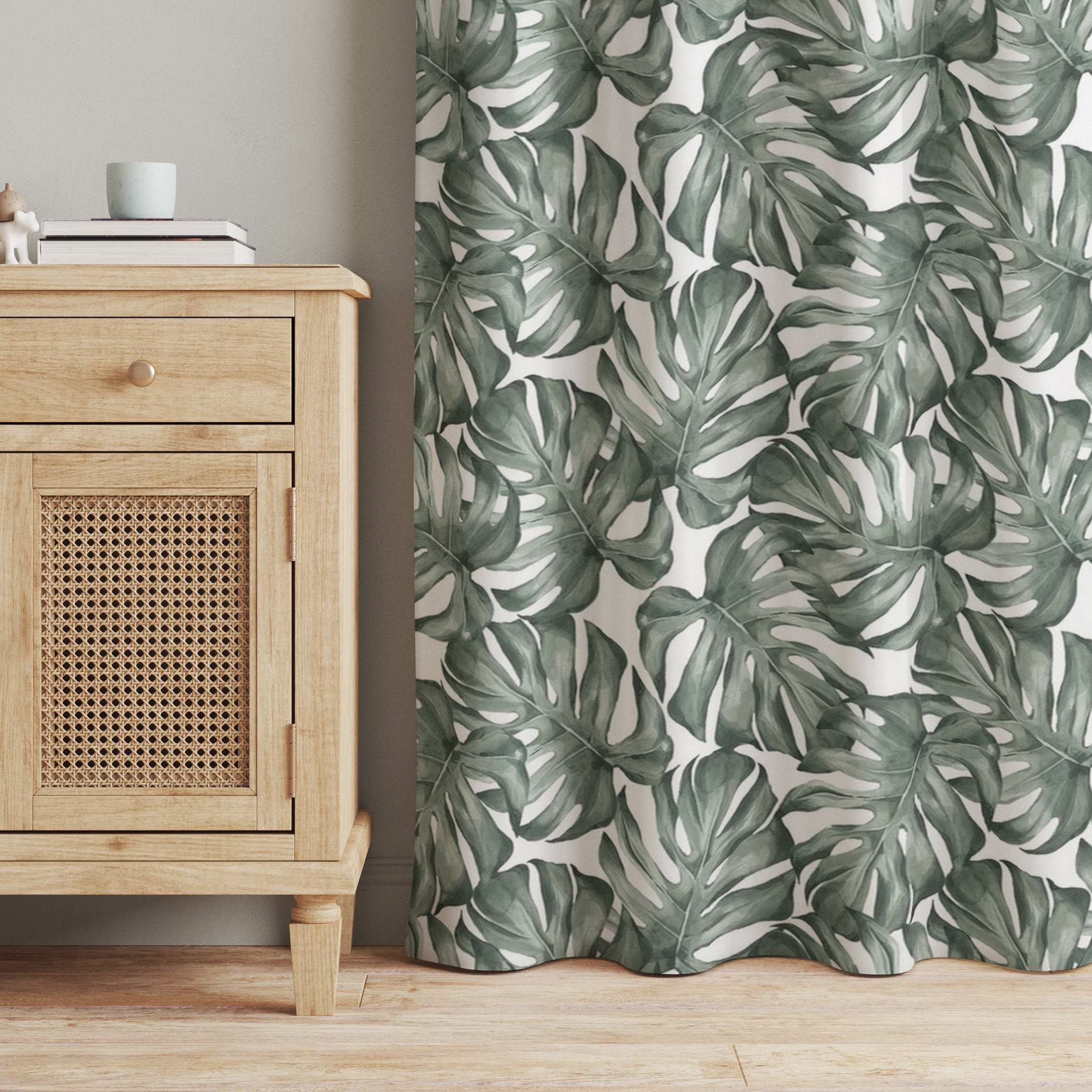 Vorhang Aquarell Monstera Blätter in Grün