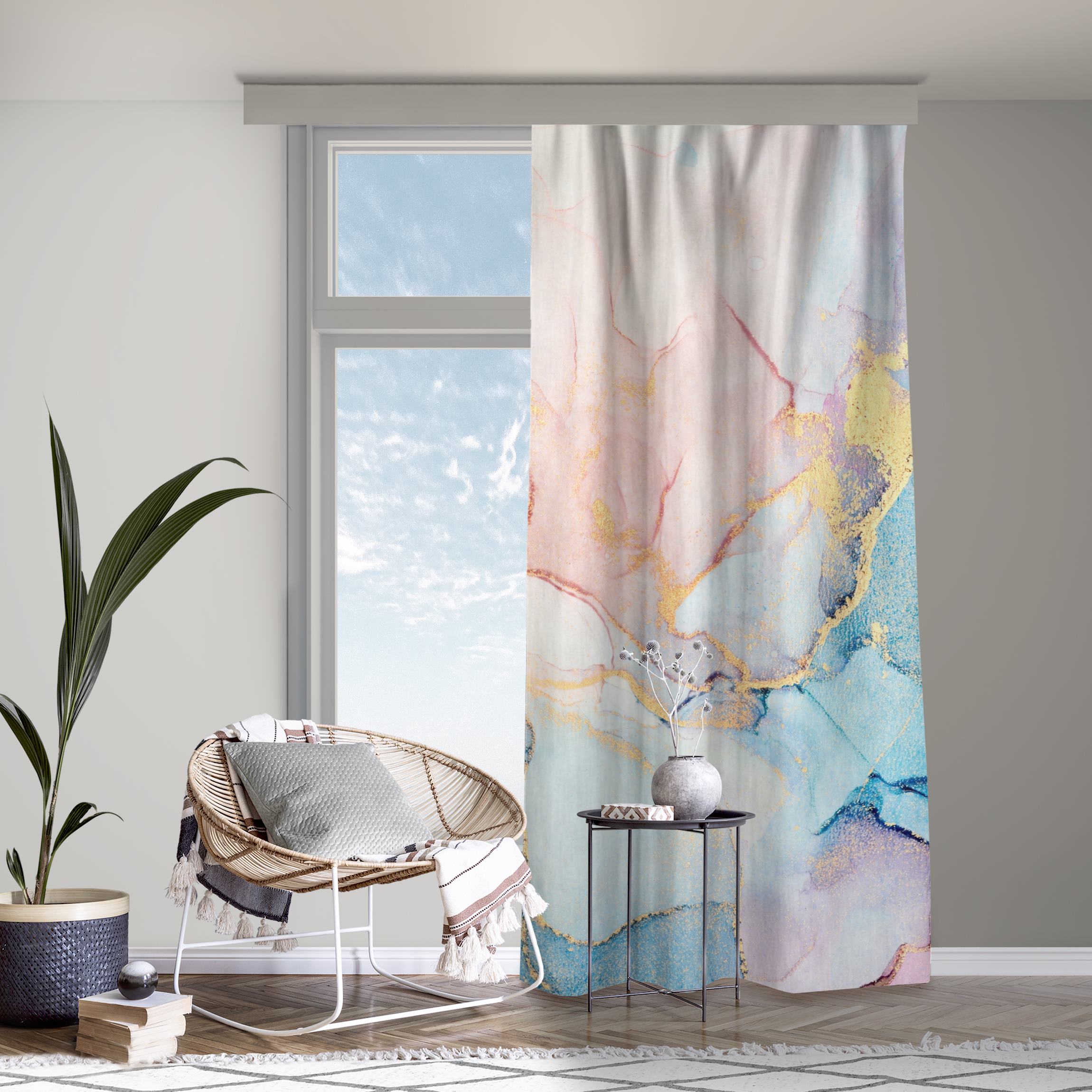 Vorhang Aquarell Pastell Bunt mit Gold