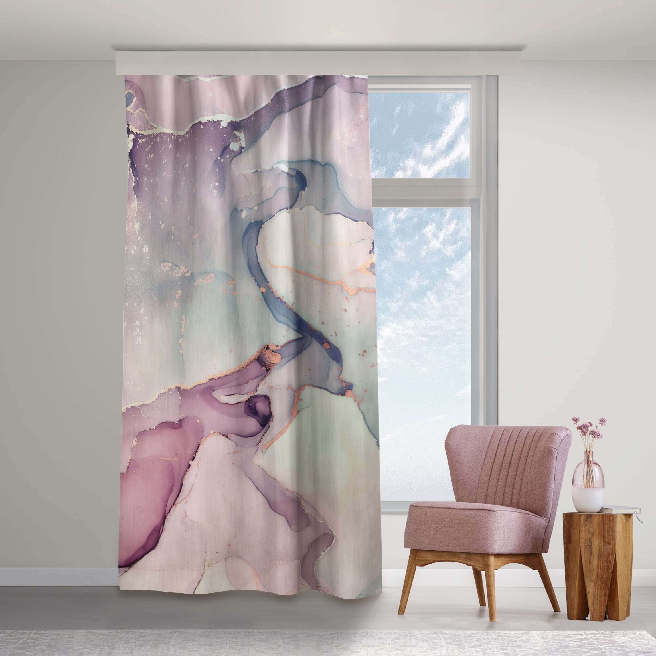 Vorhang Aquarell Pastell Rosa mit Gold