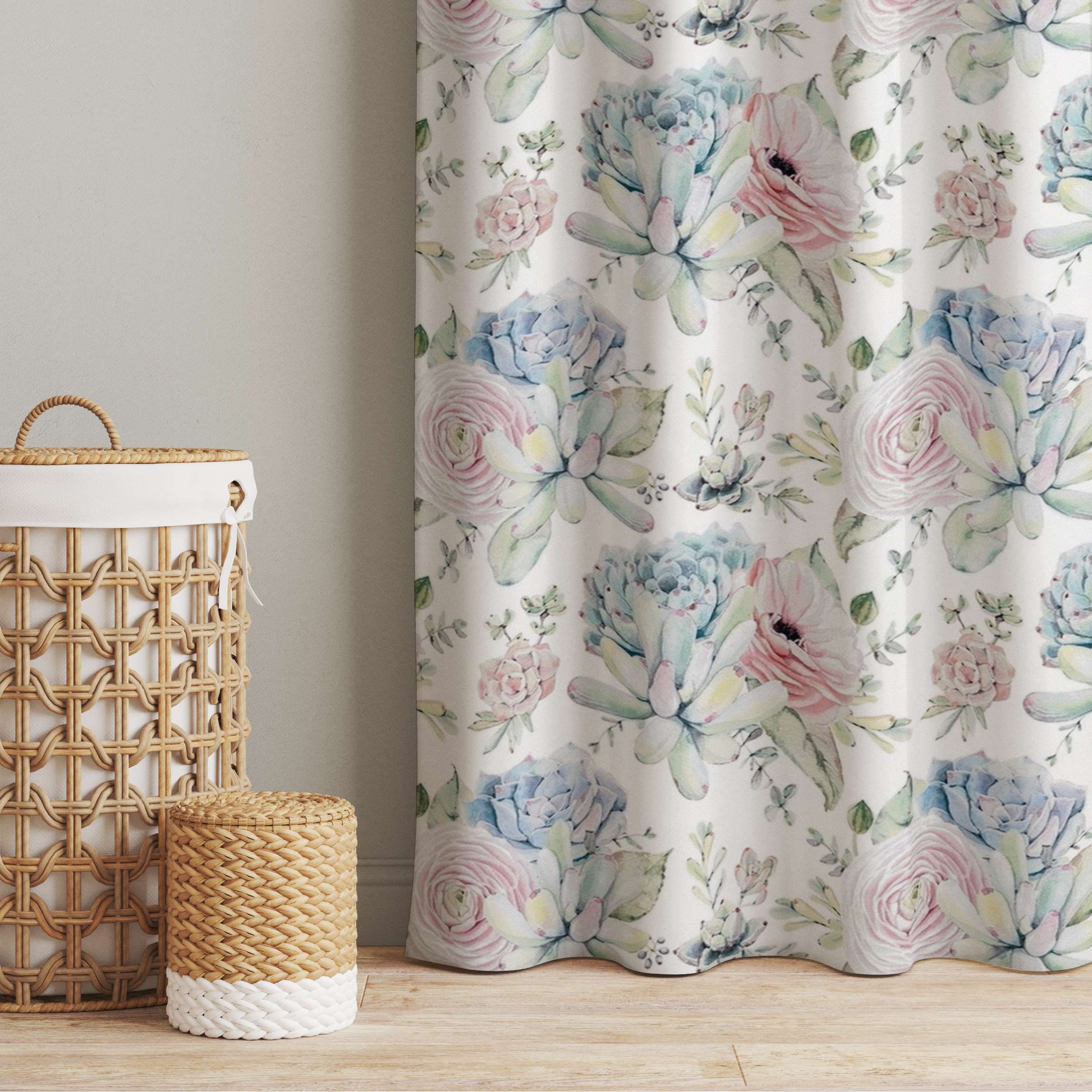 Vorhang Aquarell Sukkulentenbouquet Muster