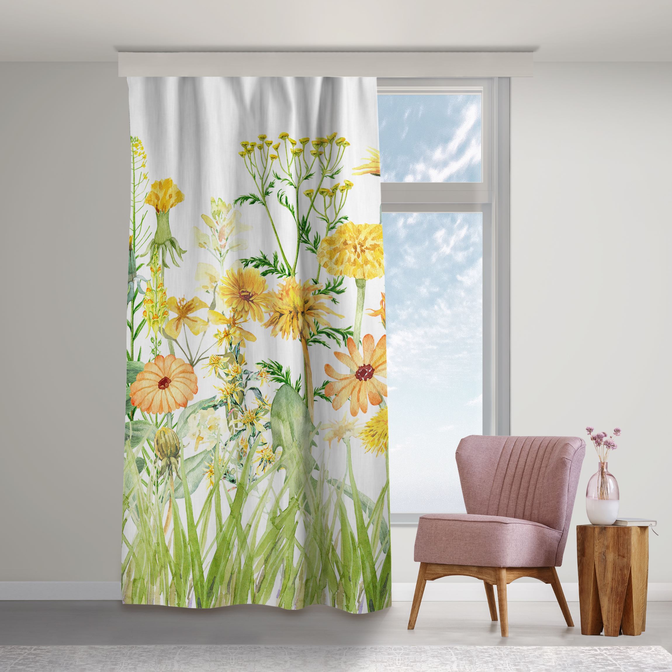 Vorhang Aquarellierte Blumenwiese in Gelb