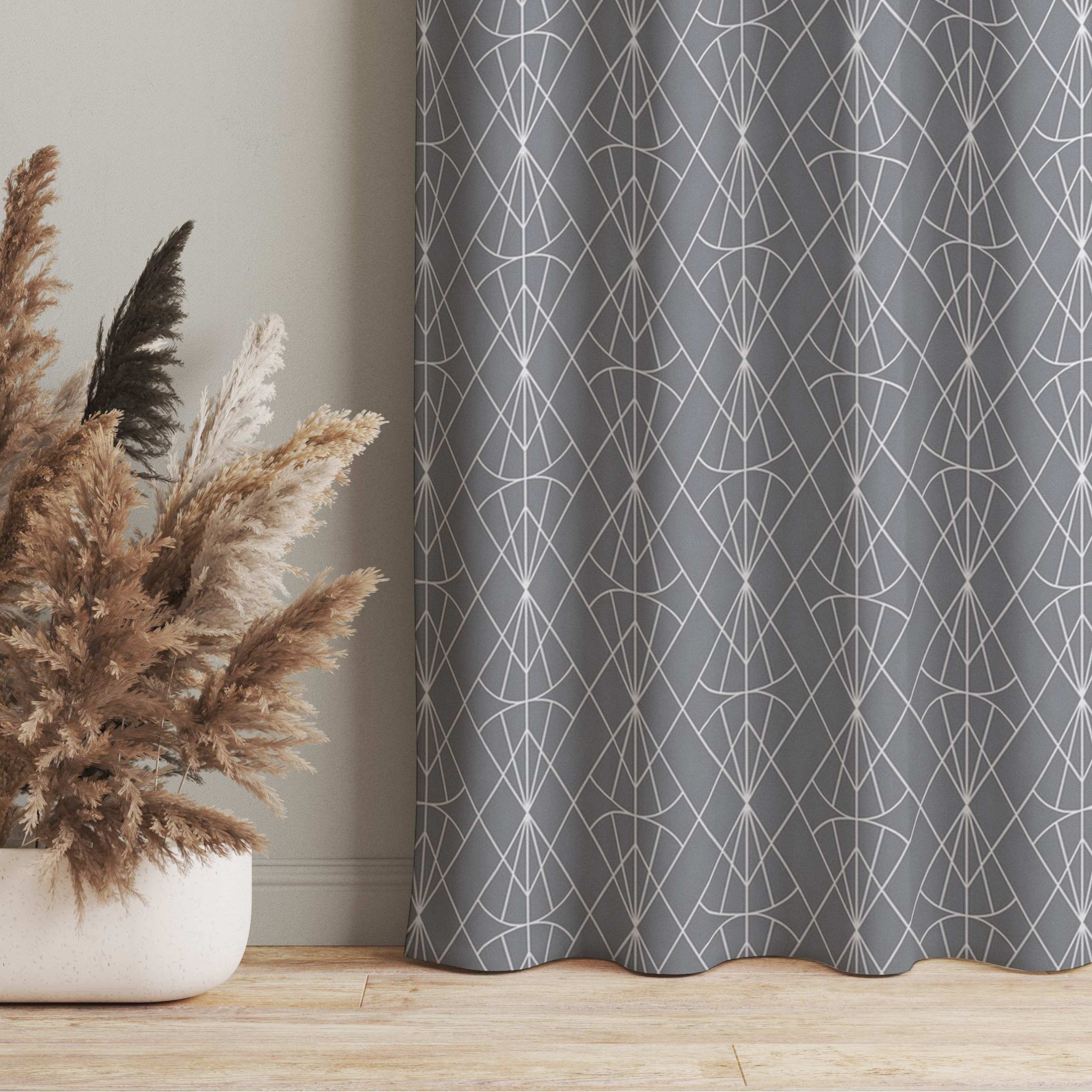 Vorhang Art Deco Diamant Muster vor Grau XXL