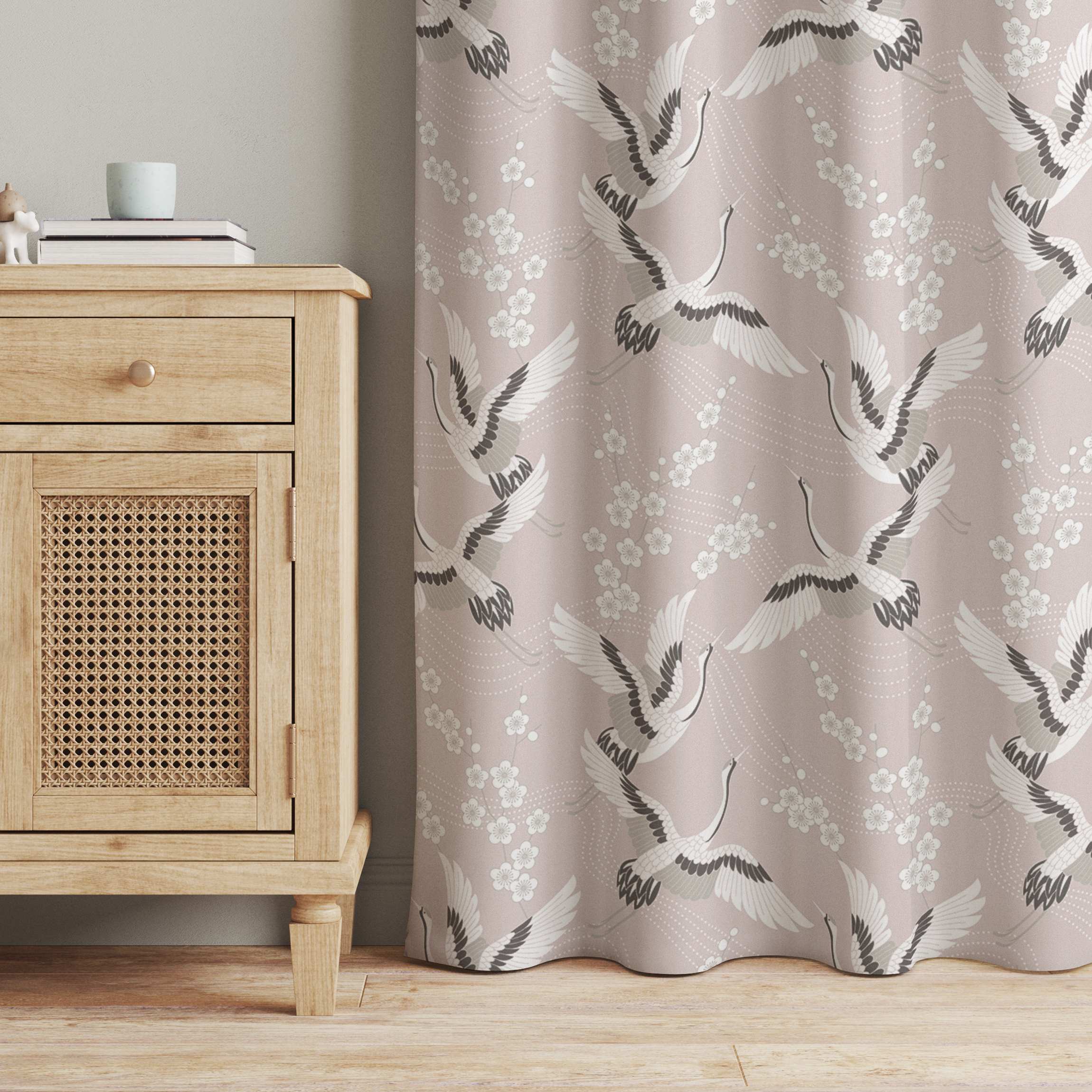 Vorhang Asiatisches Muster mit Kranichen und Blüten