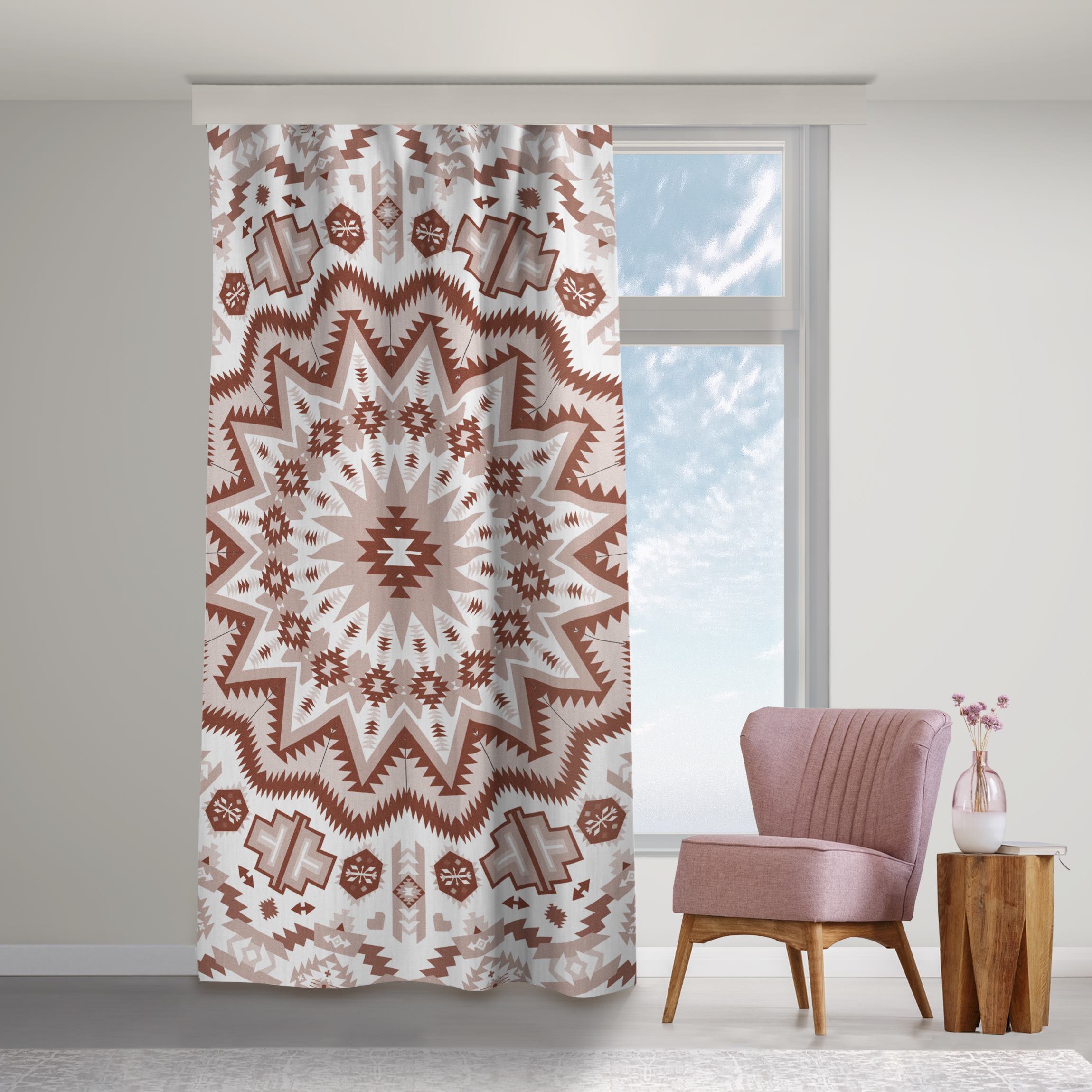 Vorhang Azteken Boho Mandala in Kastanienbraun