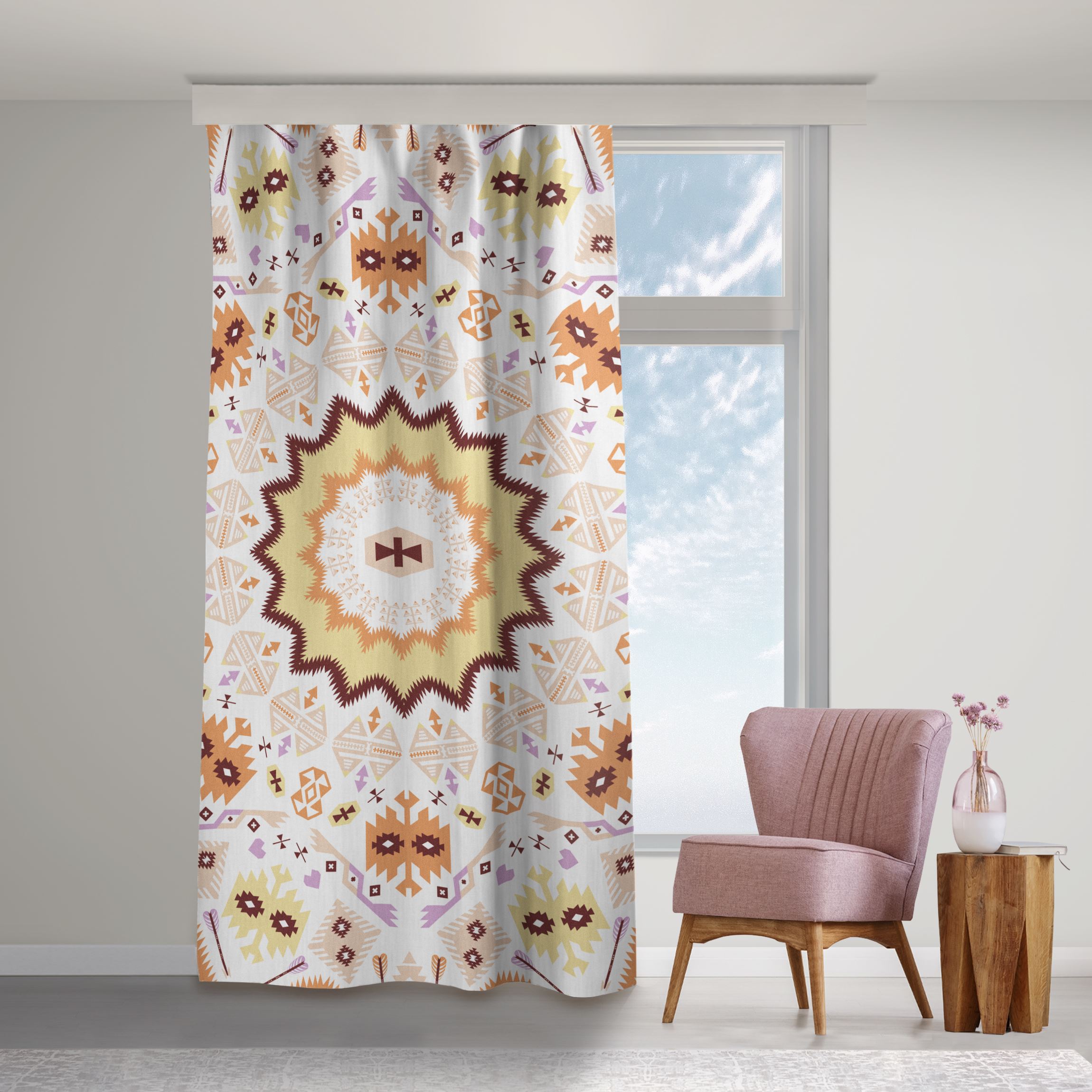 Vorhang Azteken Boho Mandala in Rosa