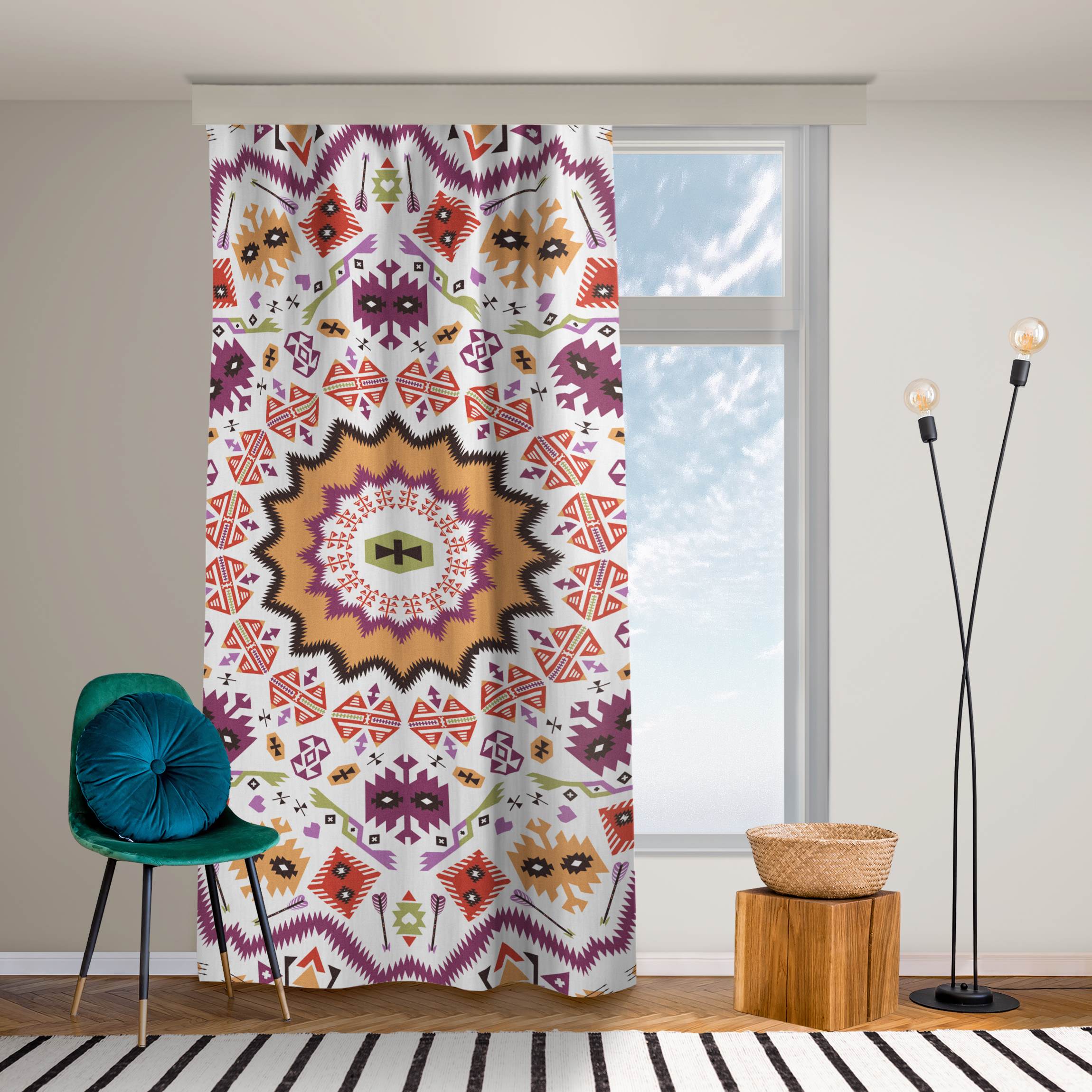 Vorhang Azteken Boho Mandala mit Pink