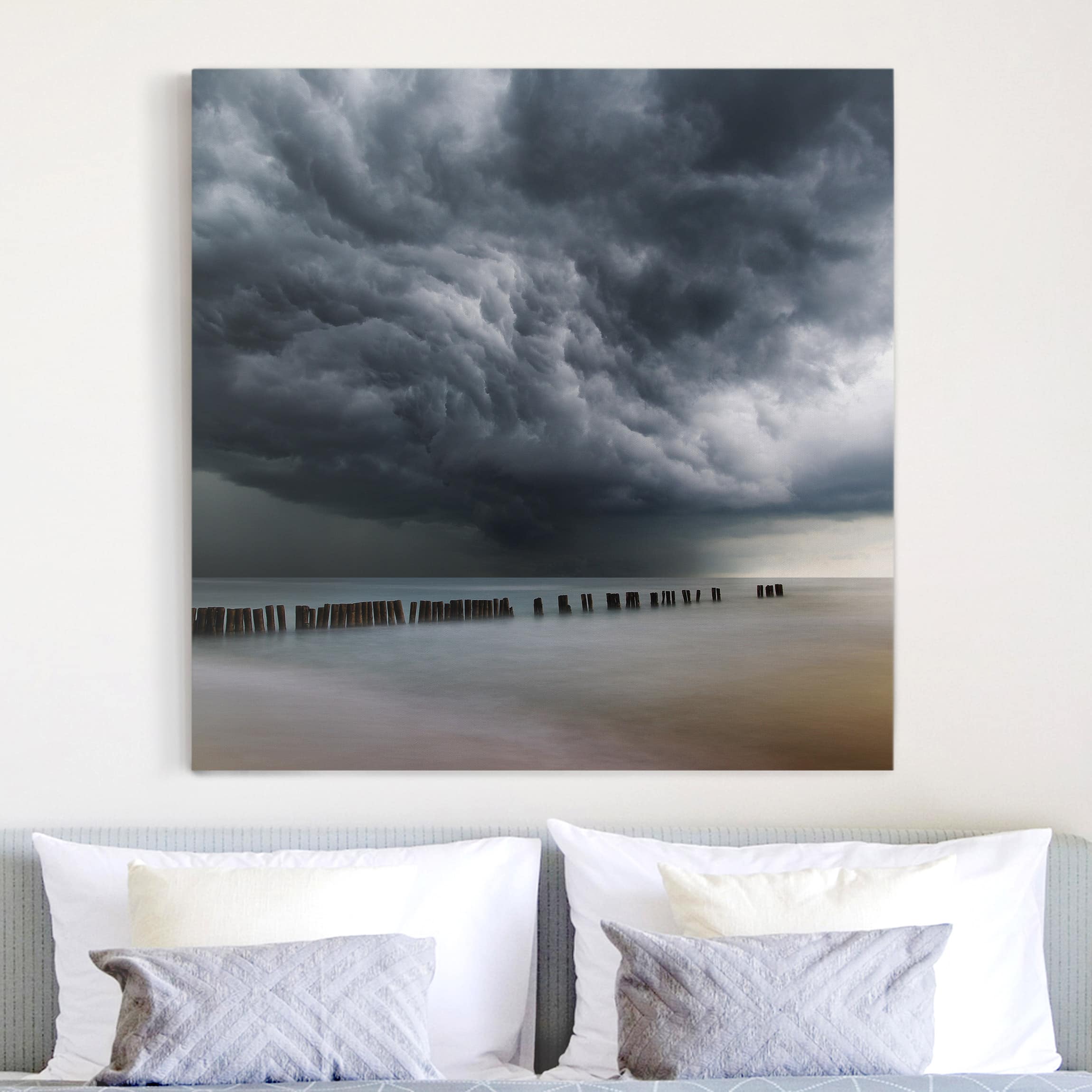 Leinwandbild - Quadrat Sturmwolken über der Ostsee