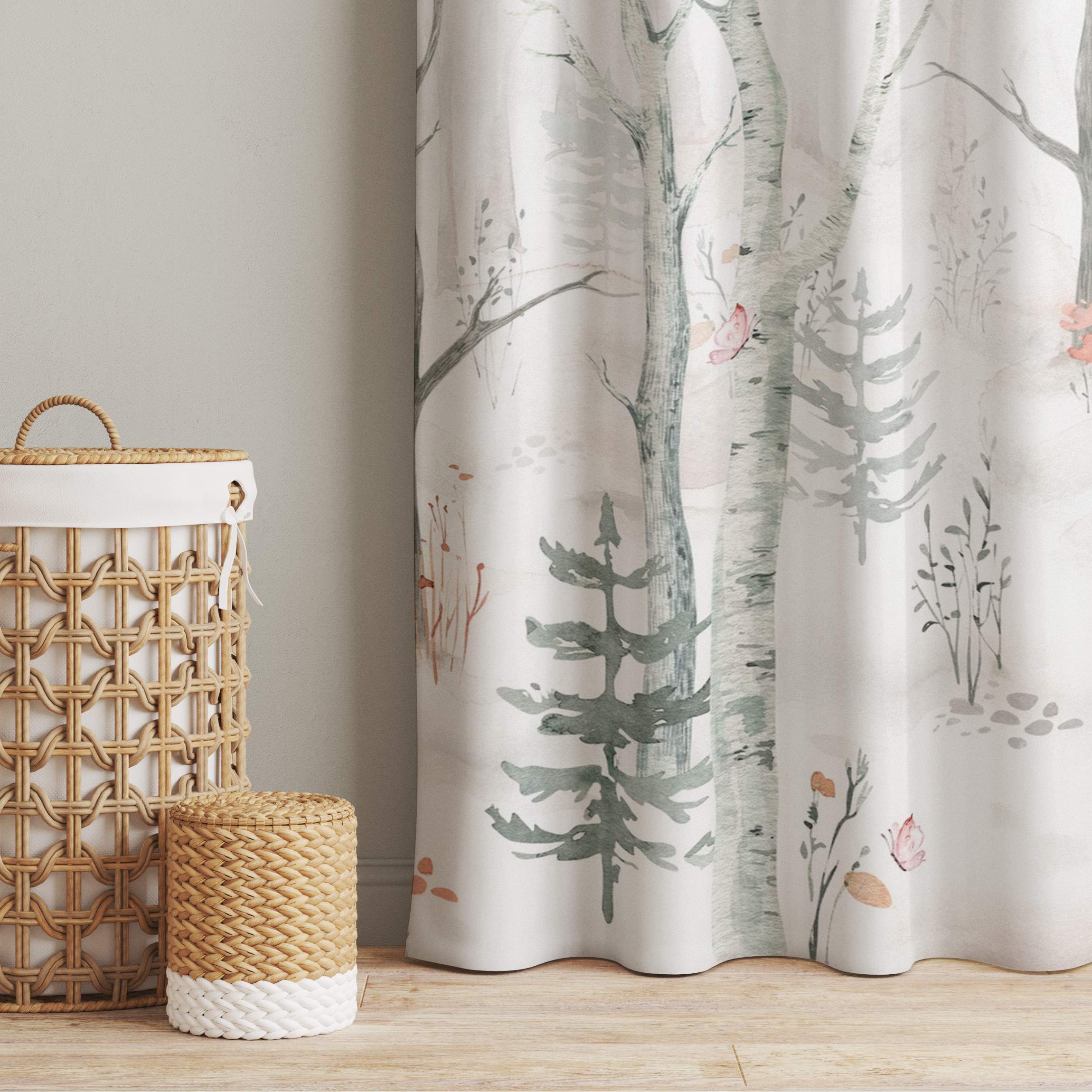 Vorhang Birkenwald mit Mohnblumen