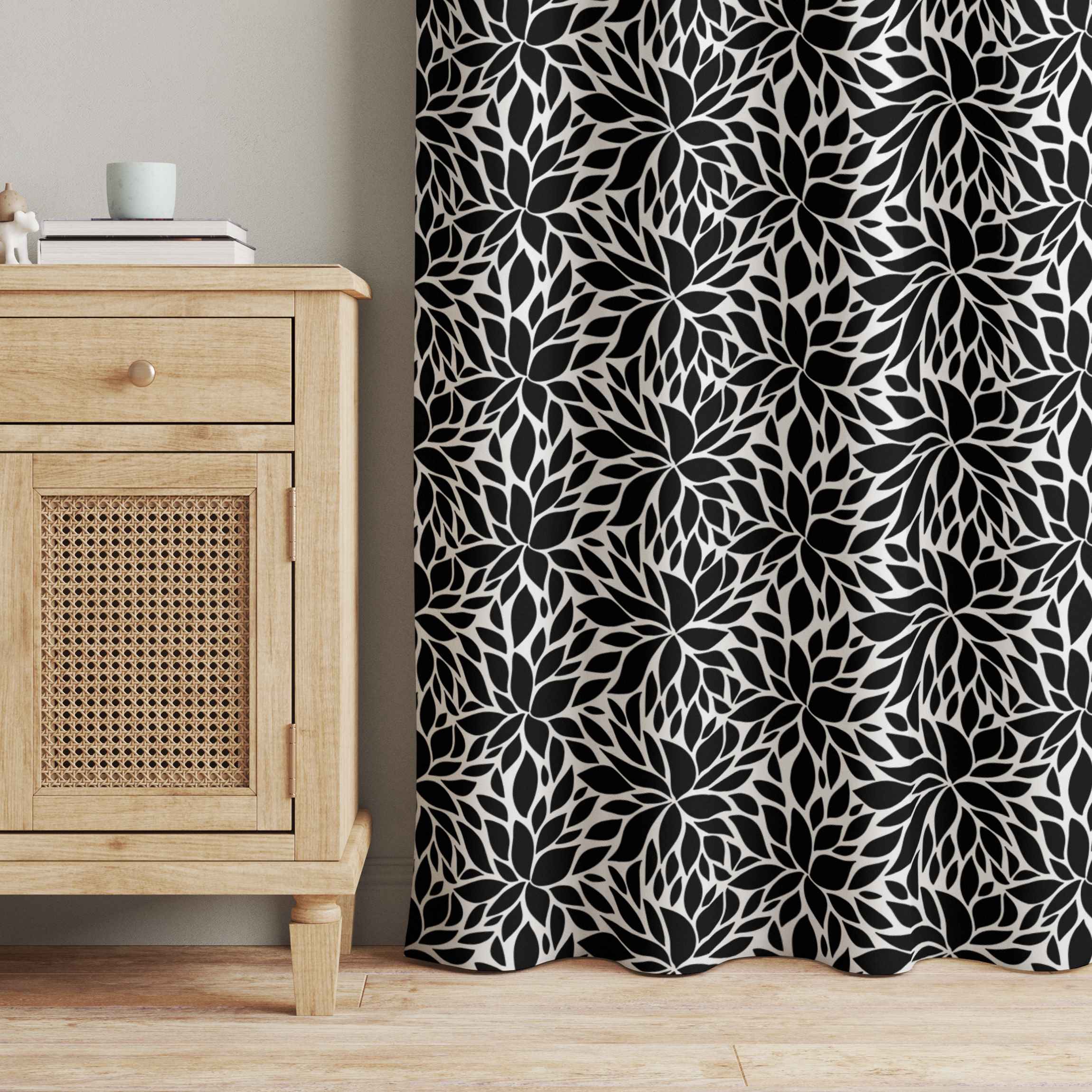 Vorhang Blätter in Schwarz Weiß