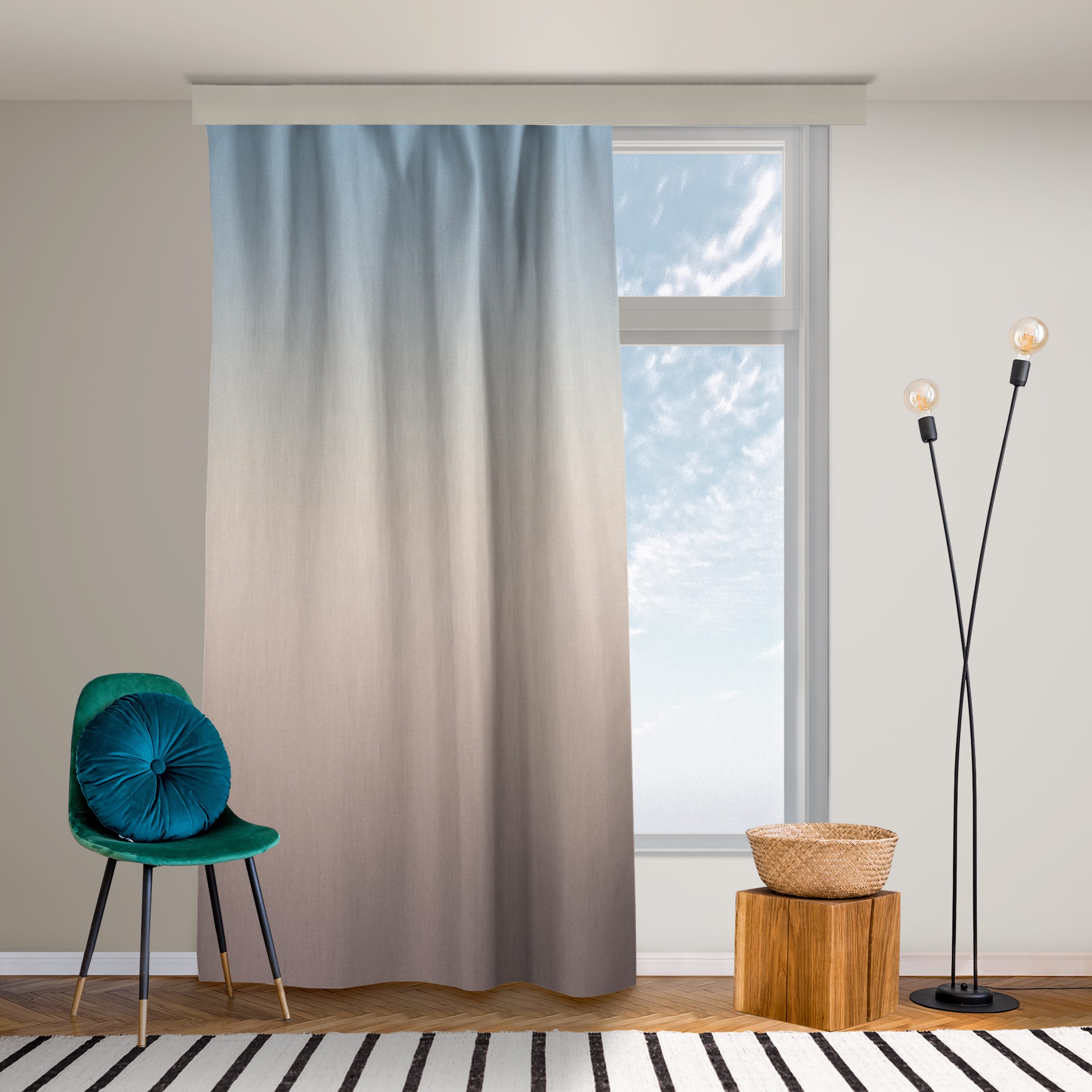 Vorhang Blau-Beige Farbverlauf