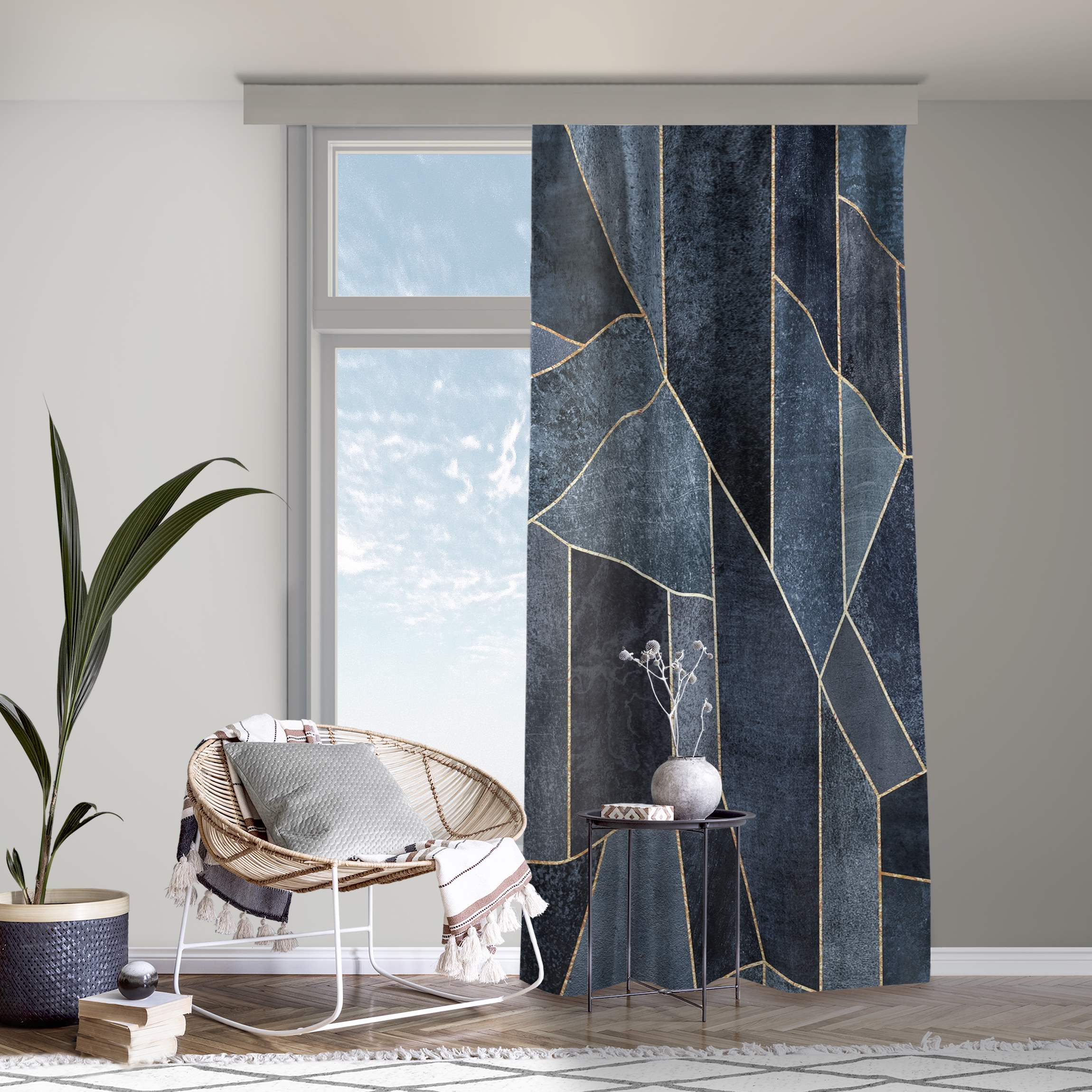 Vorhang Blaue Geometrie Aquarell