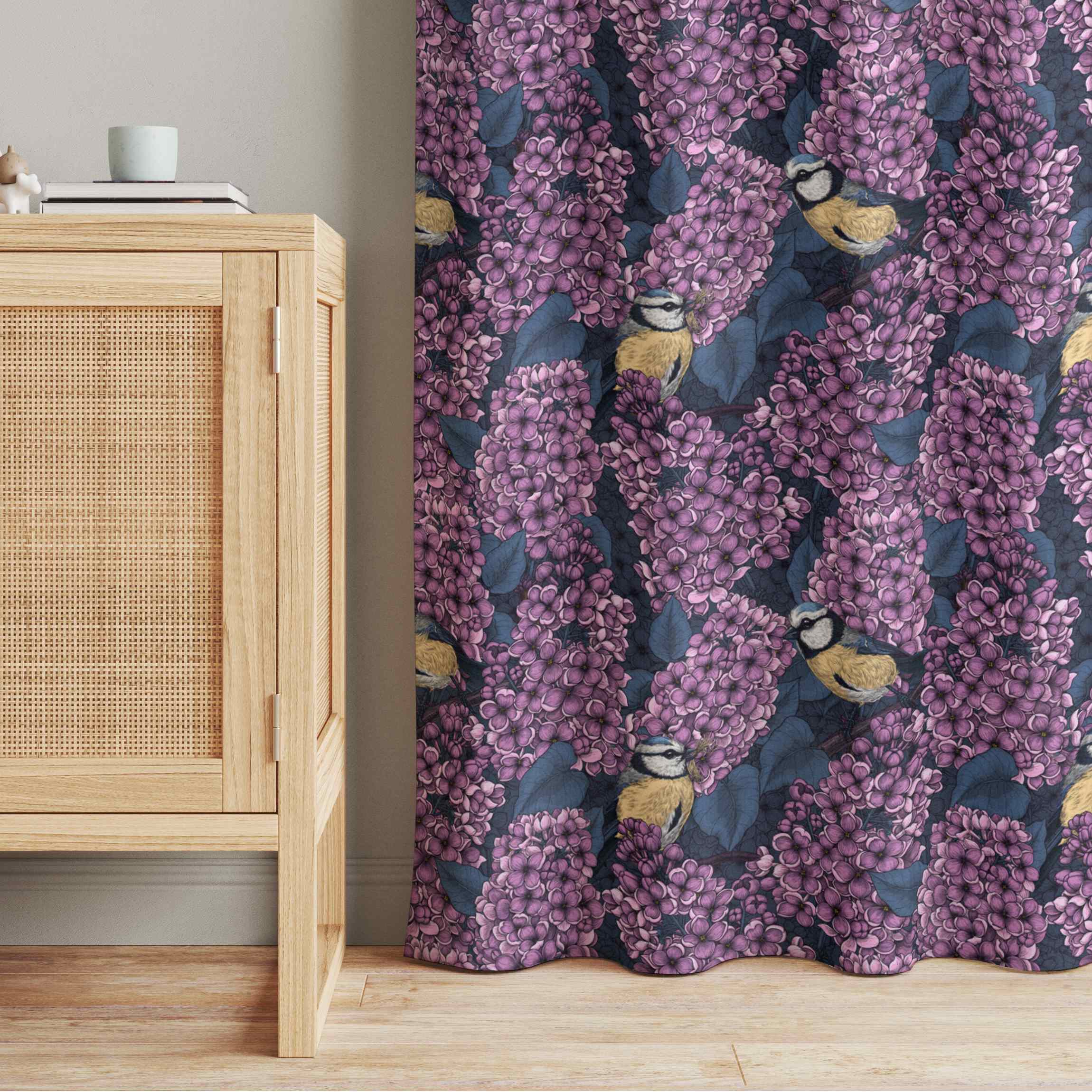 Vorhang Blaumeisen und Flieder