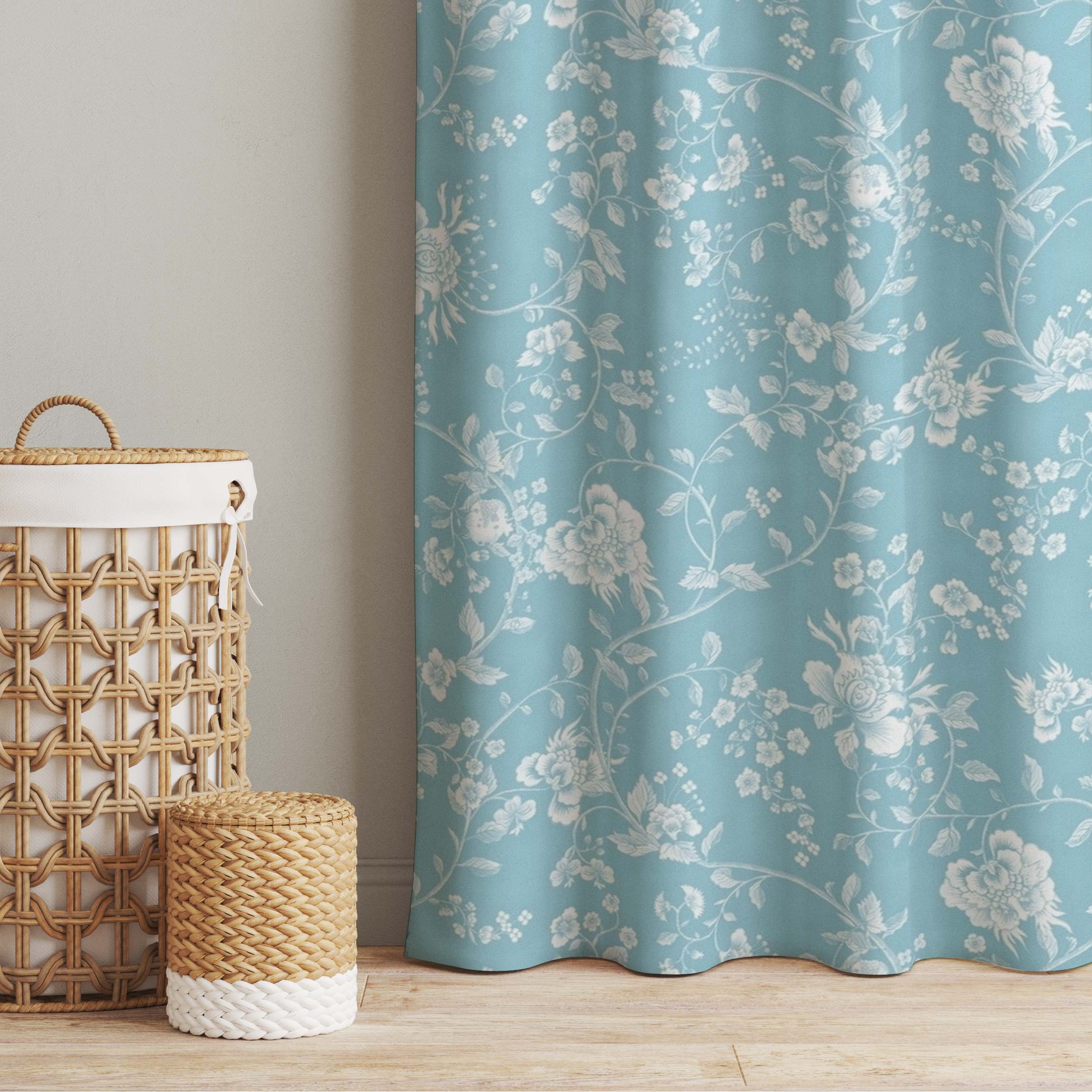 Vorhang Blumenranken auf Blau