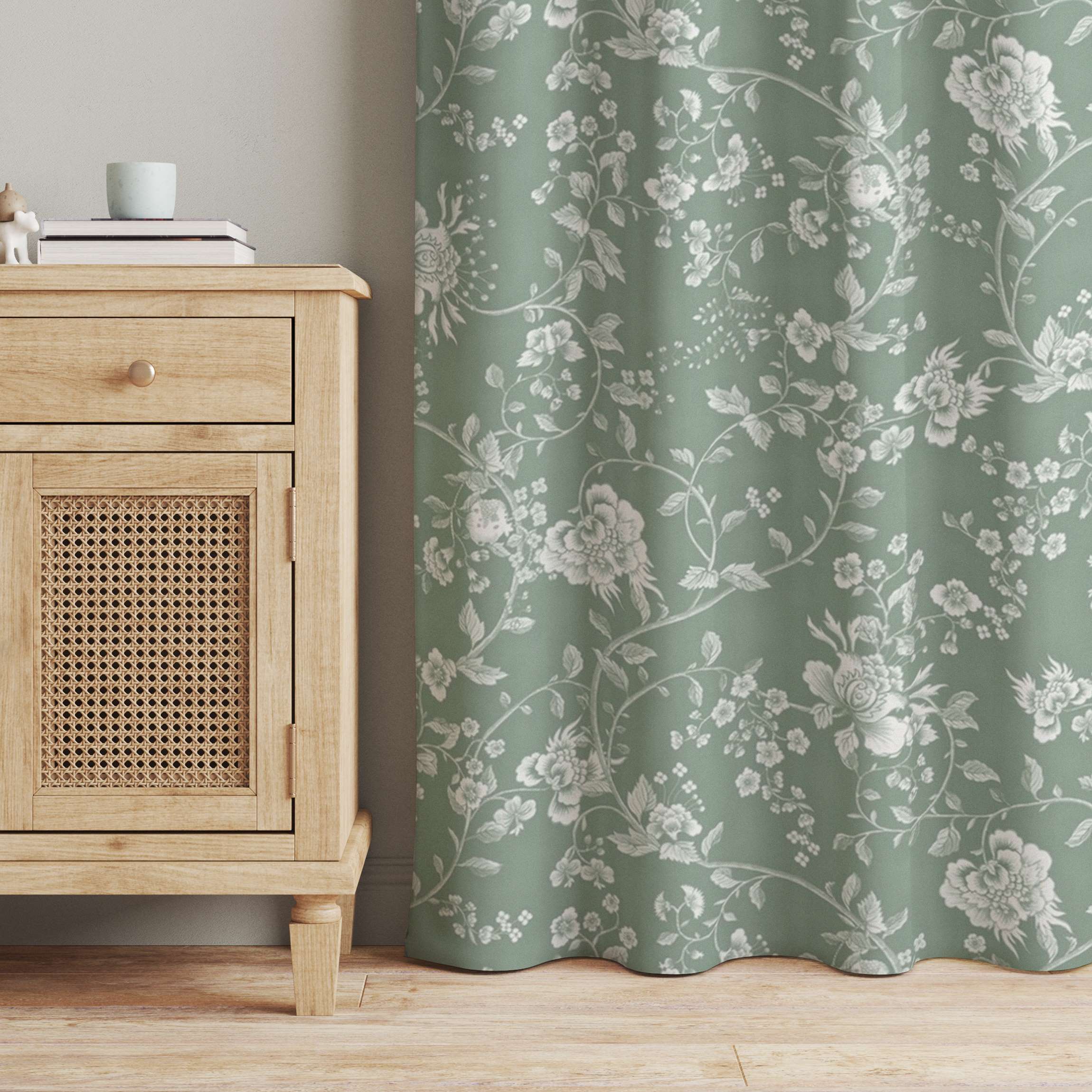 Vorhang Blumenranken auf Grün