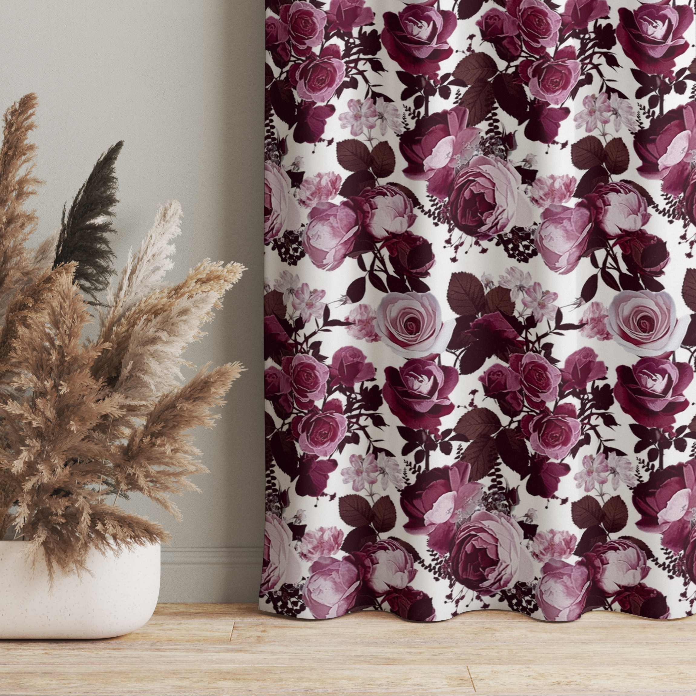 Vorhang Bordeaux Rosen mit braunen Blättern