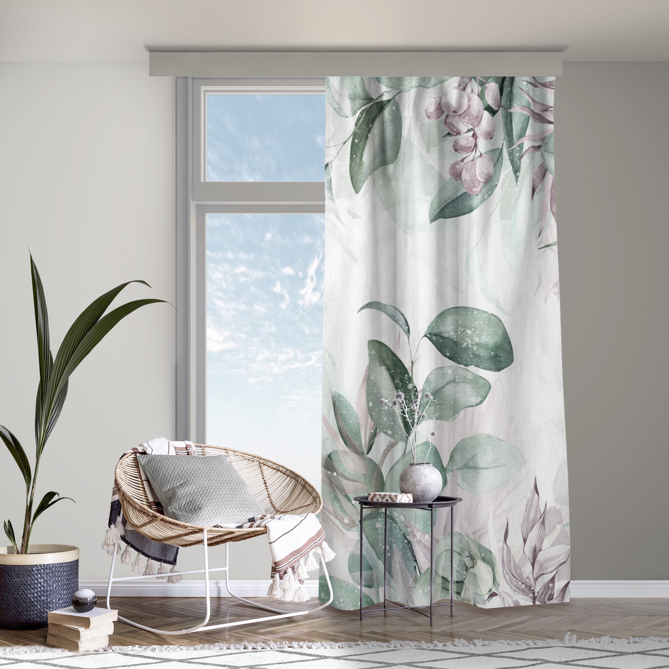 Vorhang Botanik in Pastell Grün & Rosa