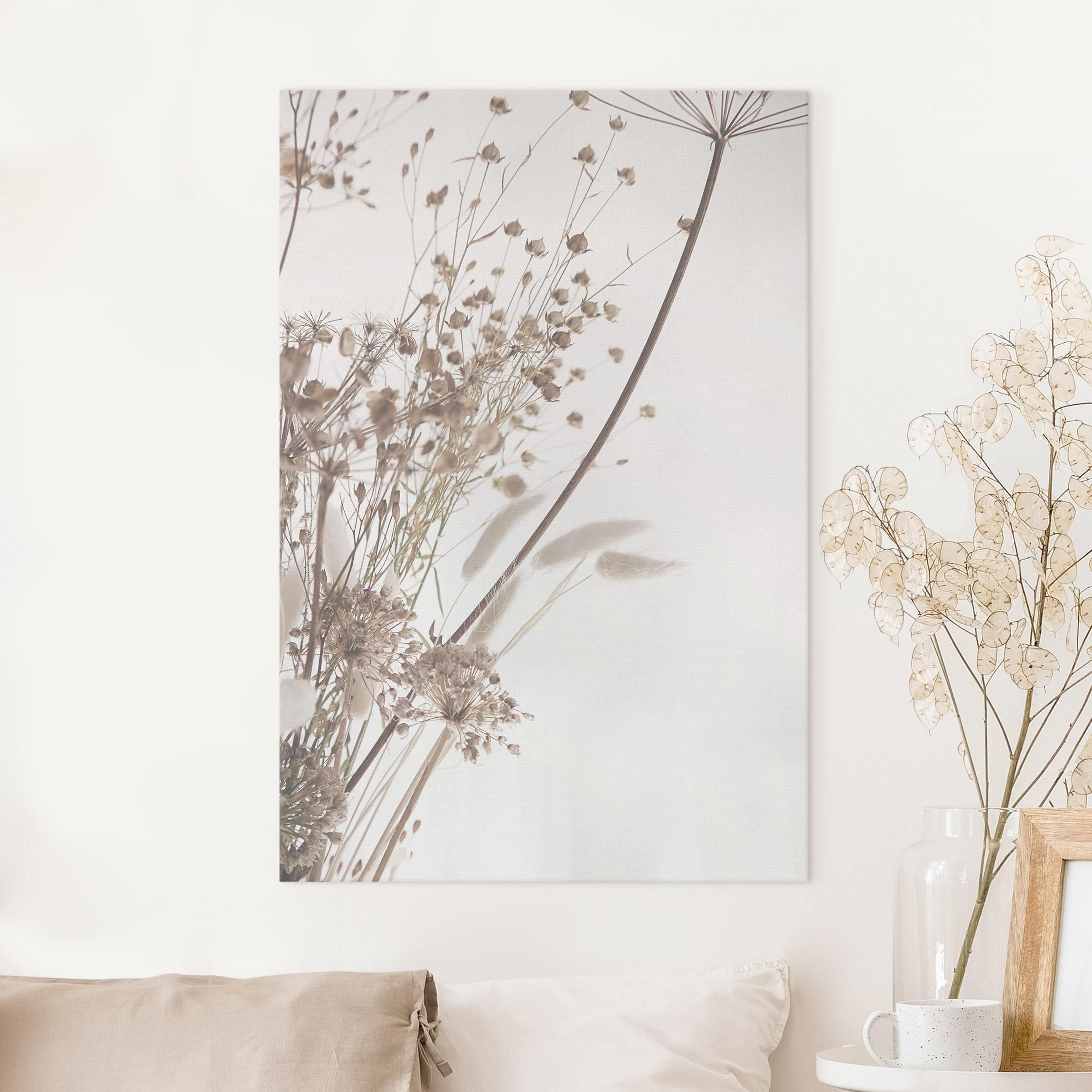 Leinwandbild Bouquet aus Ziergras und Blüten