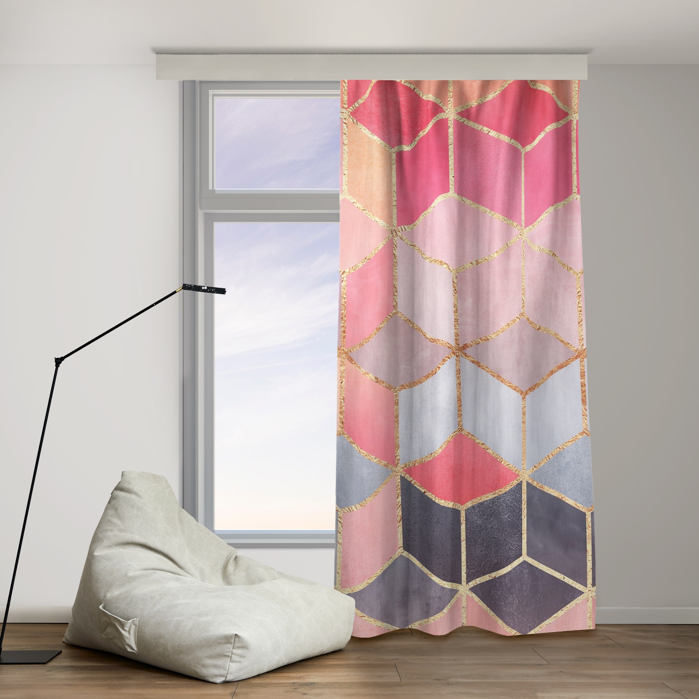 Vorhang Buntes Pastell goldene Geometrie
