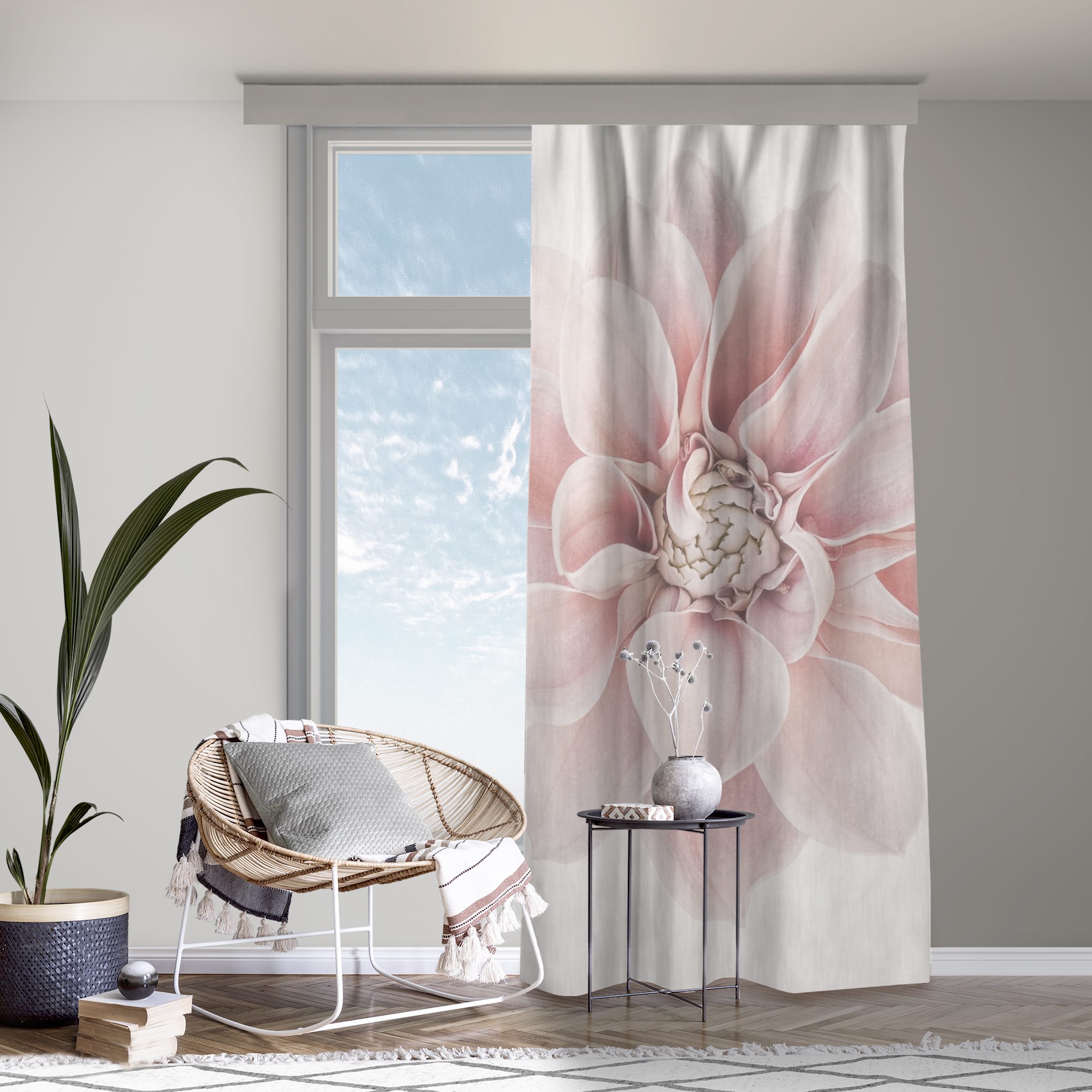 Vorhang Dahlie Blume Pastell Weiß Rosa