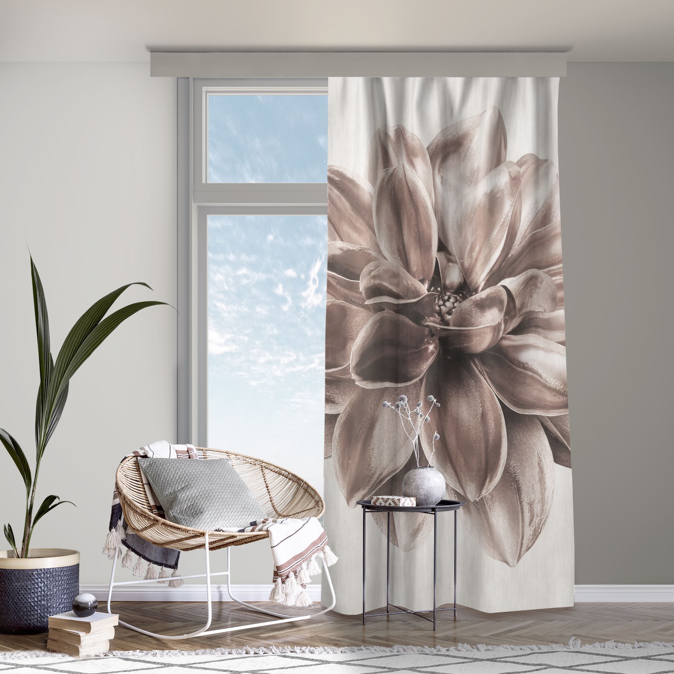 Vorhang Dahlie Bronze Metallic Beige Zentriert