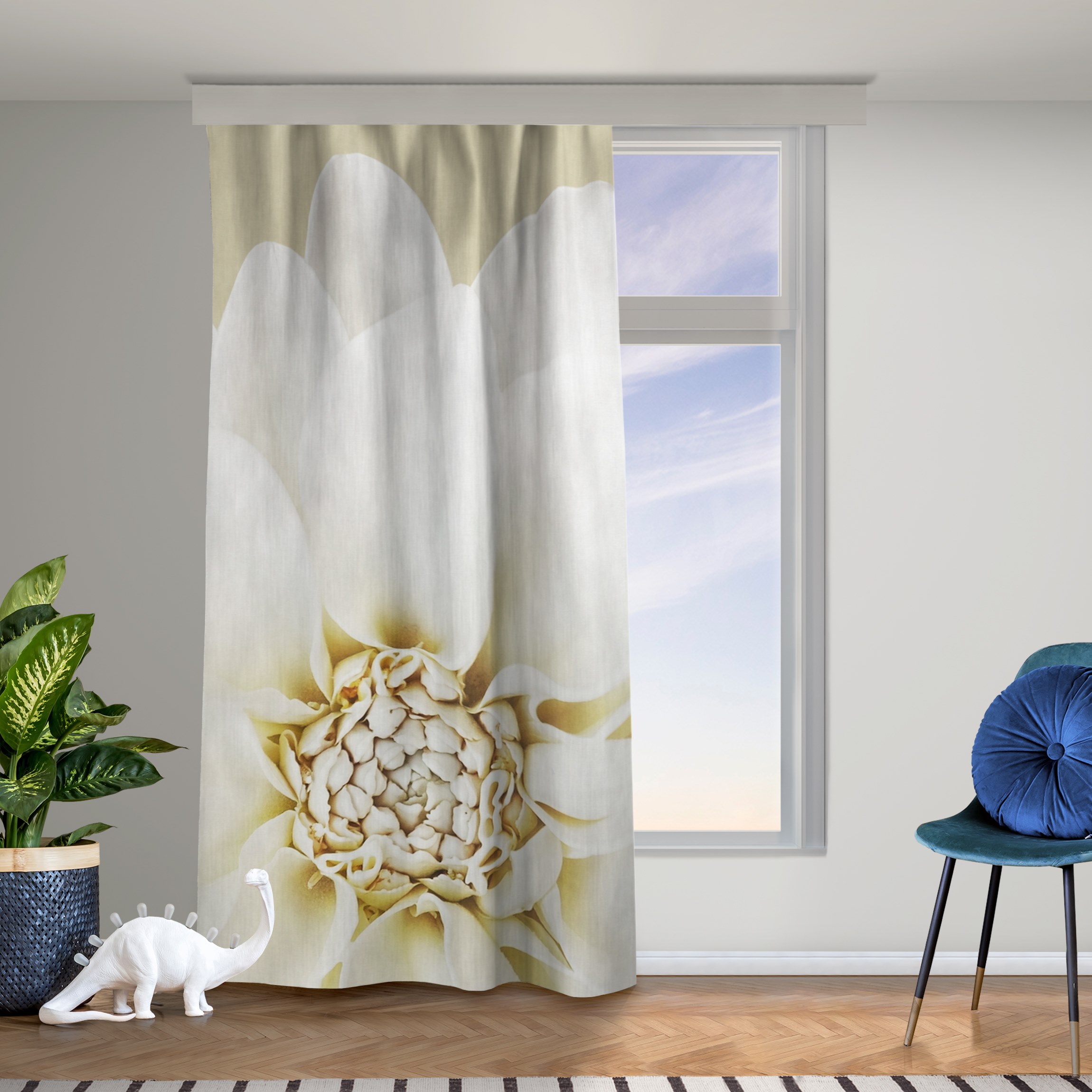 Vorhang Dahlie Weiß Pastell Sandfarben