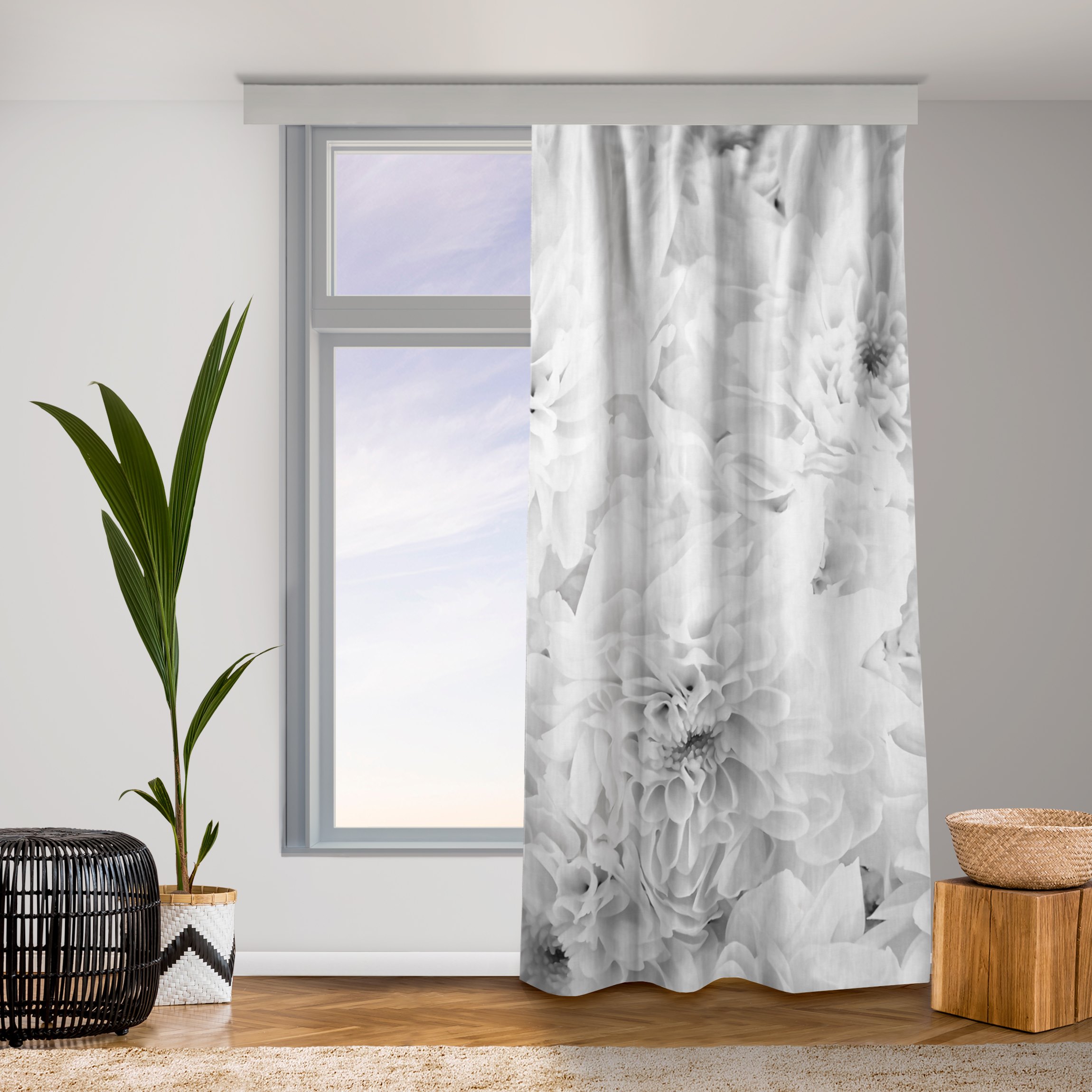 Vorhang Dahlien Blumenmeer Schwarz-Weiß